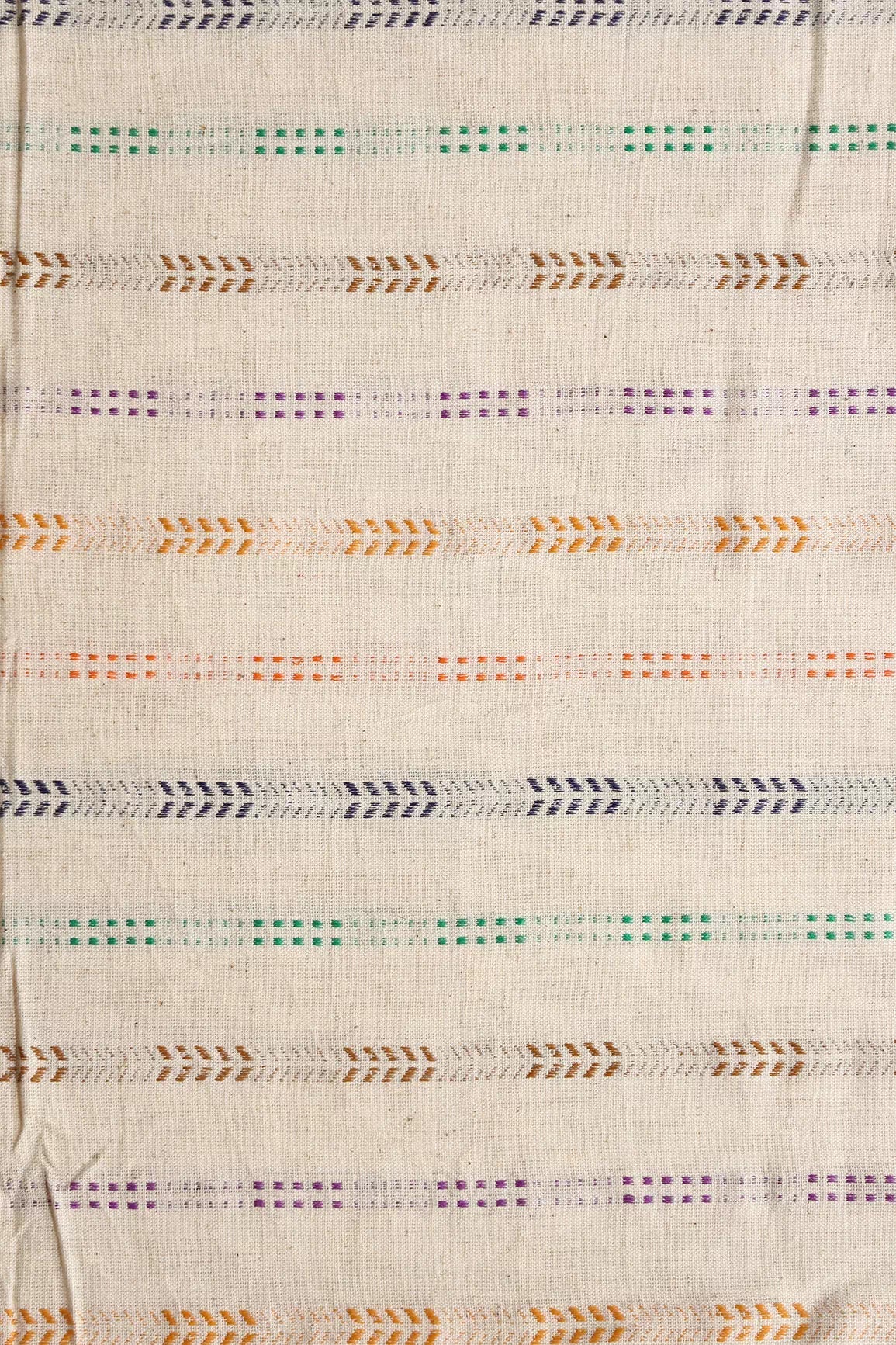 Multi Color Stripes Pattern On Off White Handwoven Organic Flex Cotton Fabric - doeraa