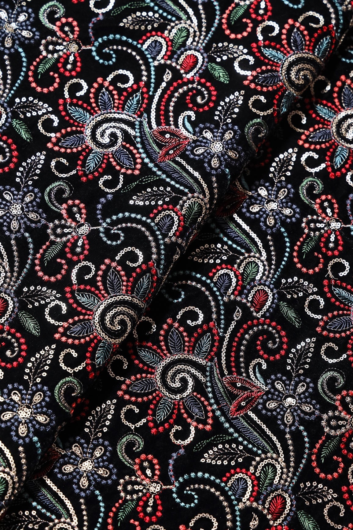 Multi Color Thread With Gold Sequins Floral Heavy Embroidery Work On B