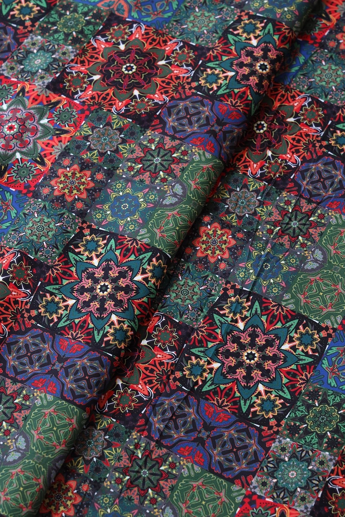 Multi Color Traditional Pattern Digital Print On Mix Polyester Fabric - doeraa