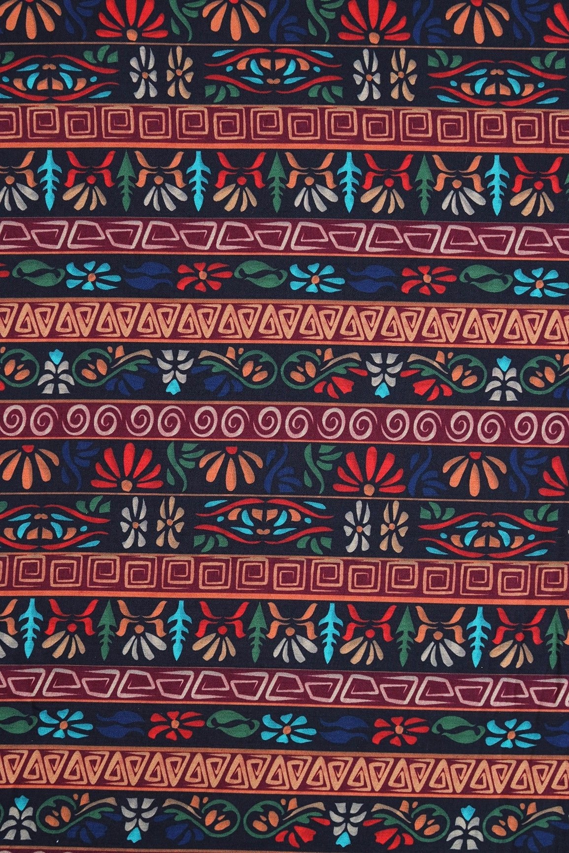 Multi Color Traditional Pattern Digital Print On Mix Polyester Fabric - doeraa