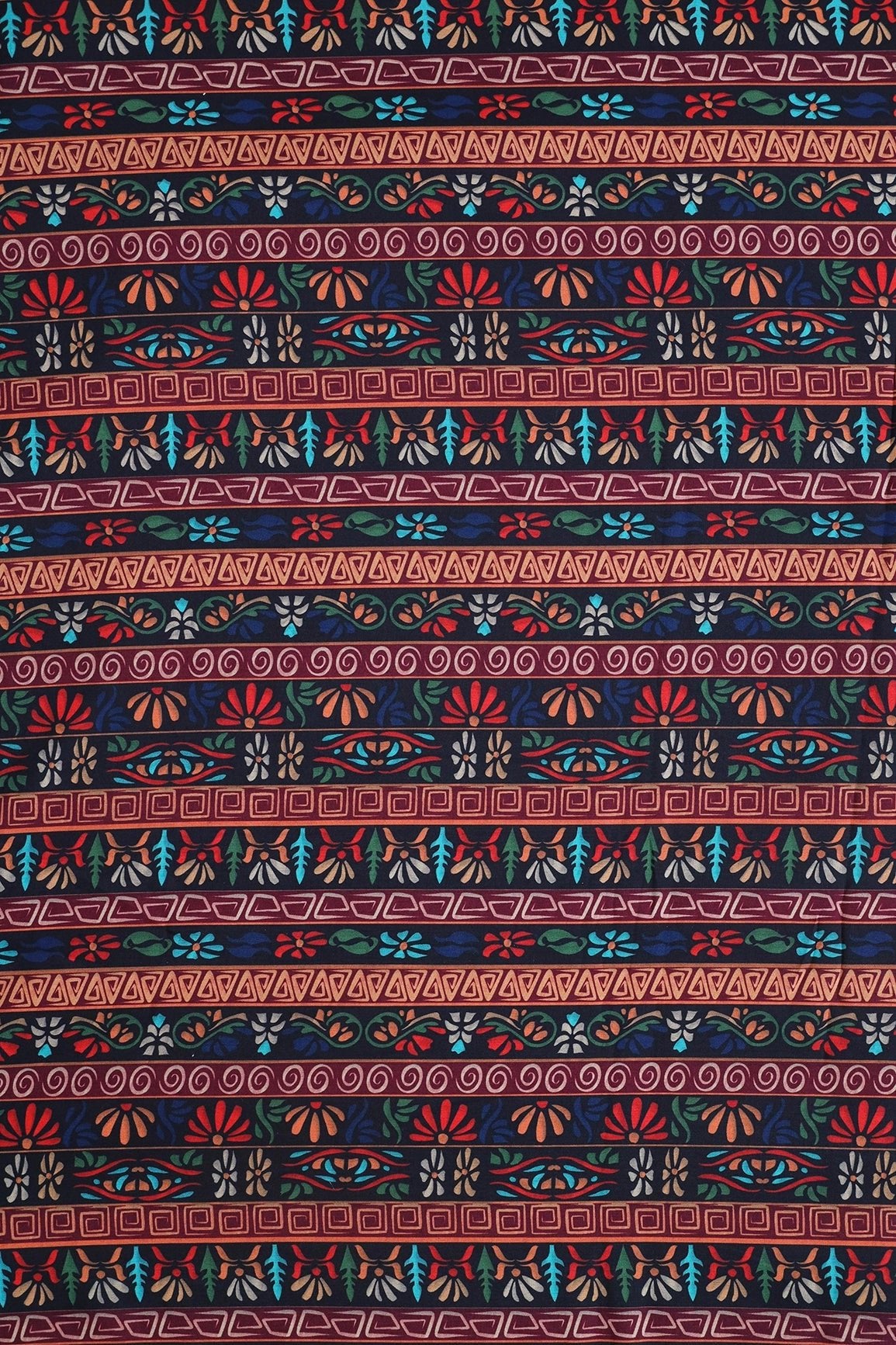 Multi Color Traditional Pattern Digital Print On Mix Polyester Fabric - doeraa