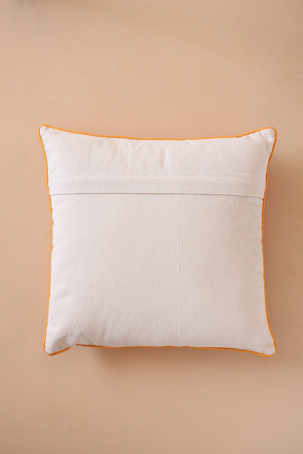 Multi Coloured Embroidery on off white cotton Cushion Cover (16*16 inches) - doeraa