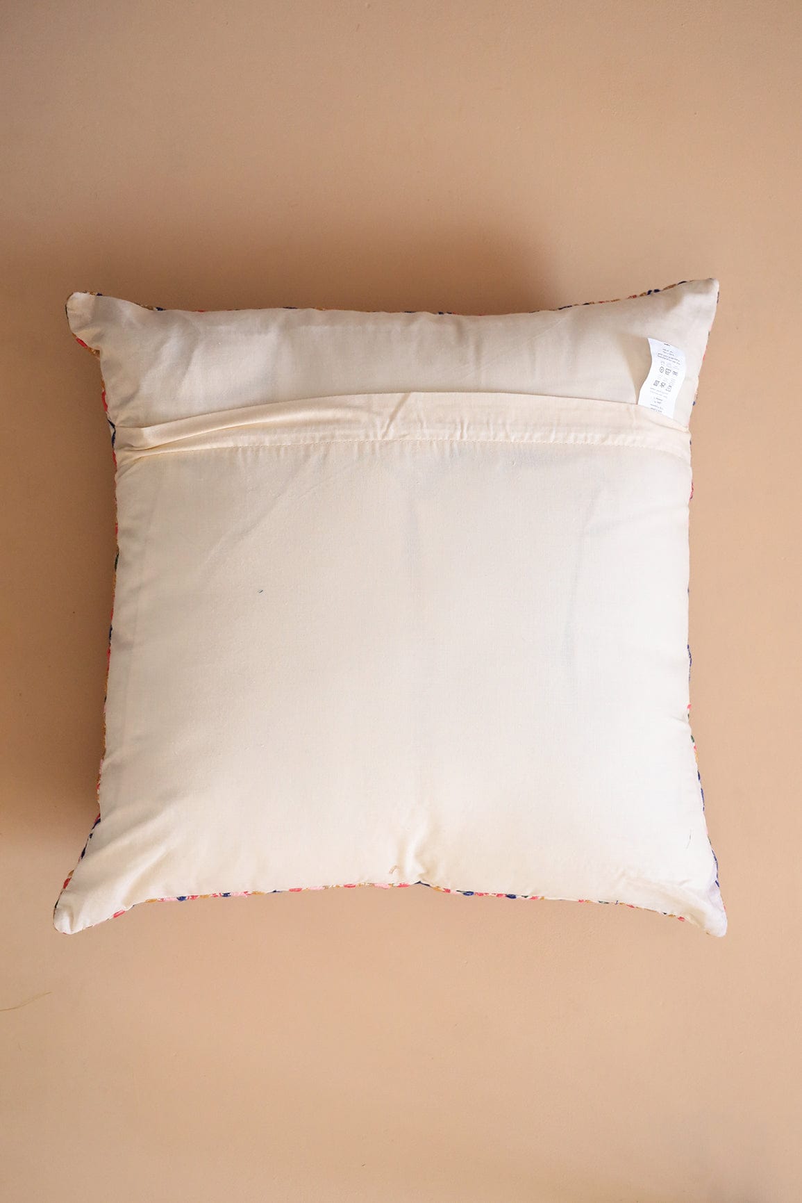 Multi Coloured embroidery on off white cotton Cushion Cover (16*16 inches) - doeraa