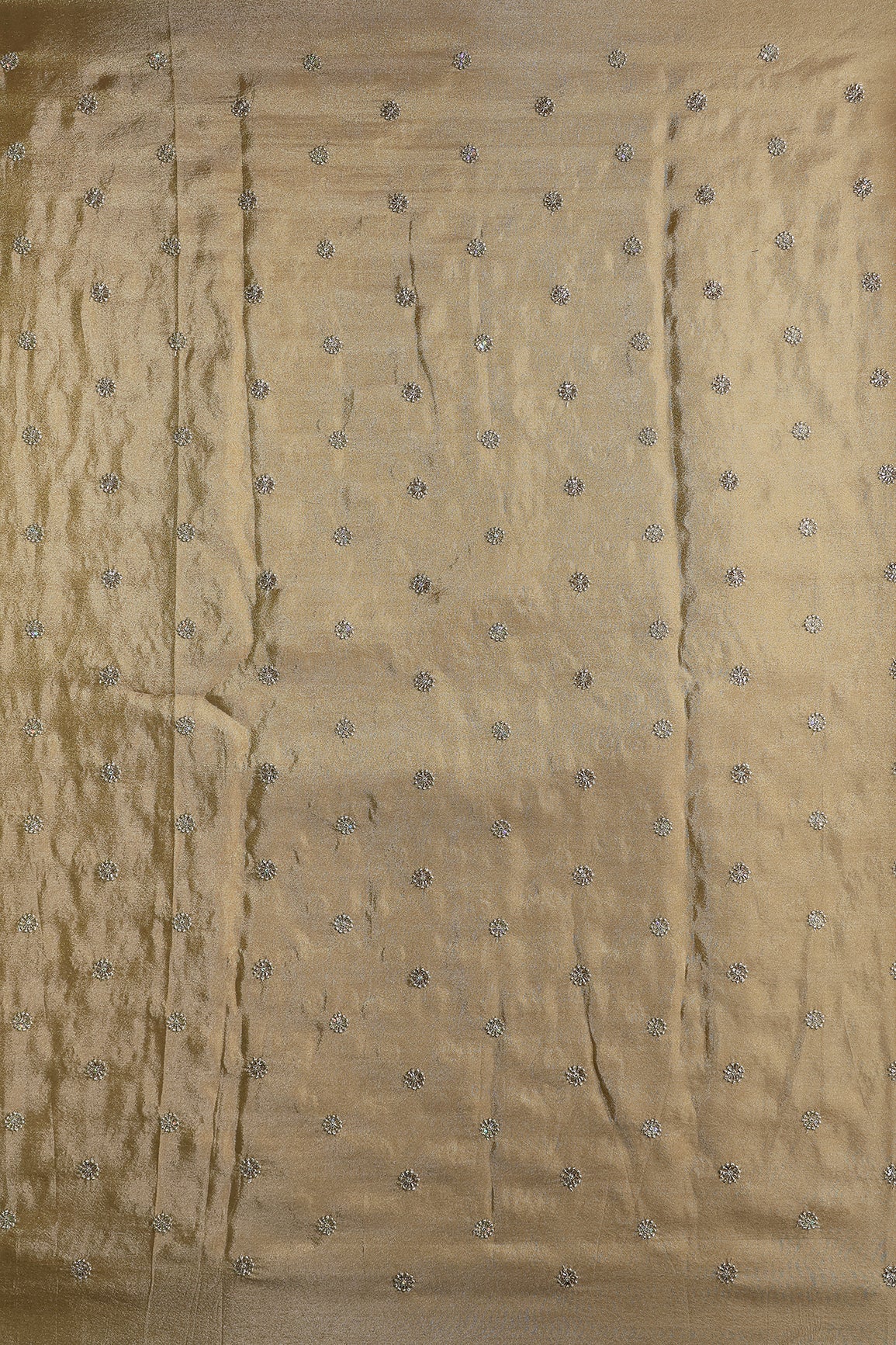 Multi Sequins & Beads With Zari Floral Butti Embroidery Work On Beige Viscose Zari Tissue Fabric - doeraa
