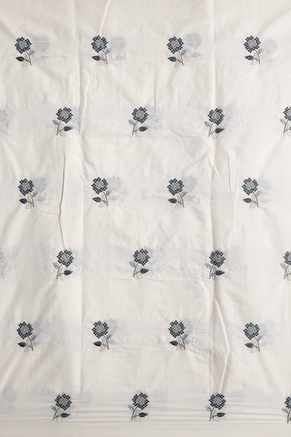 Multi Thread Beautiful Floral Embroidery Work On Off White Organic Cotton Fabric - doeraa