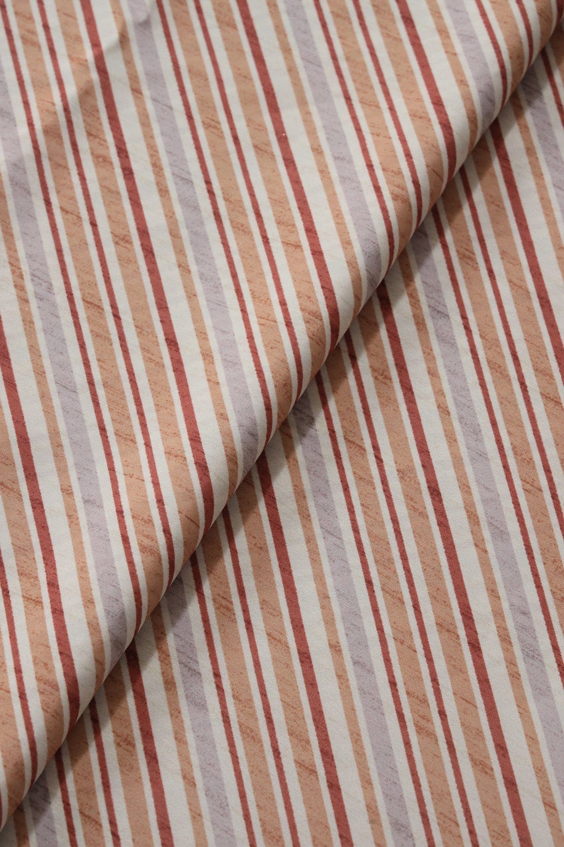 Multicolor Stripes Pattern Digital Print On Cream French Crepe Fabric - doeraa