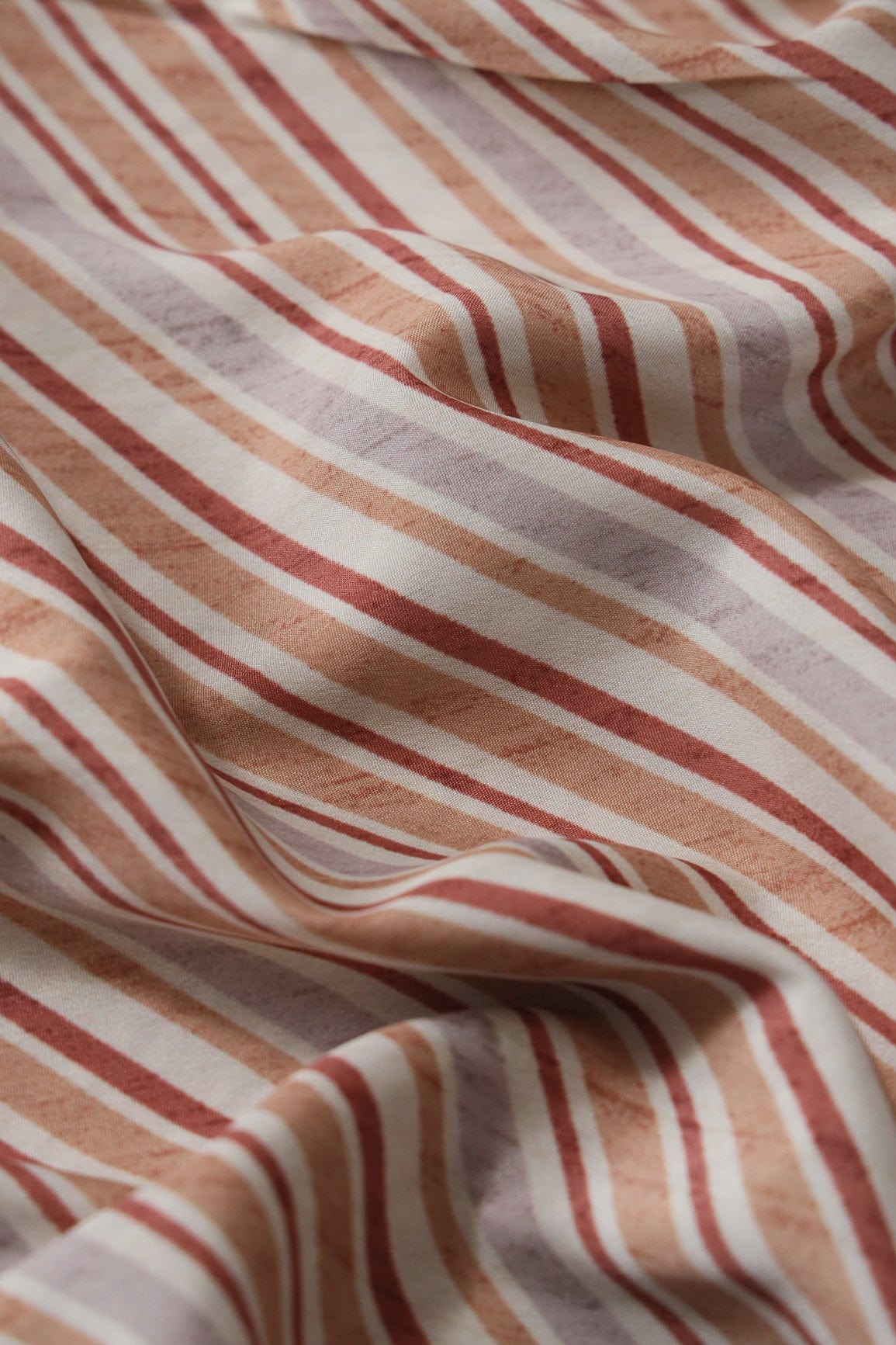 Multicolor Stripes Pattern Digital Print On Cream French Crepe Fabric - doeraa