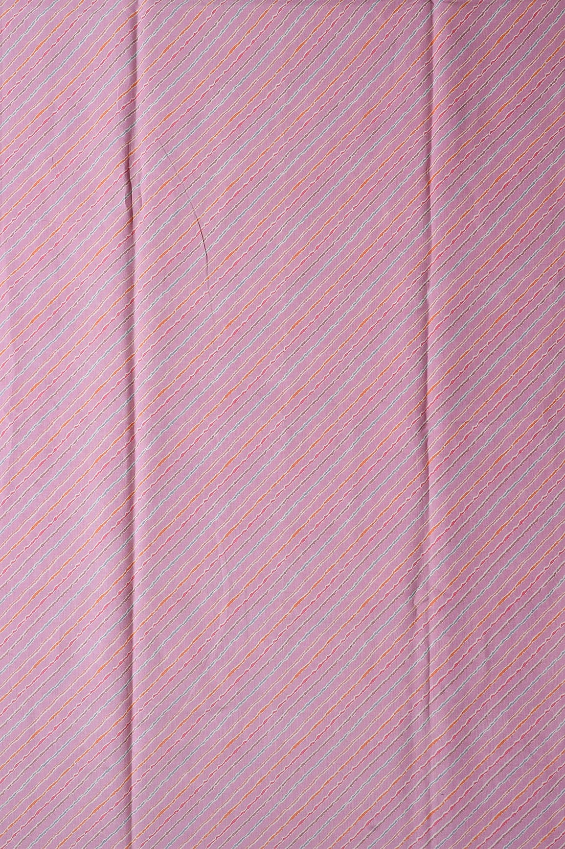 Multicolor Stripes Print On Lavender Pink Viscose Chanderi Silk Fabric - doeraa