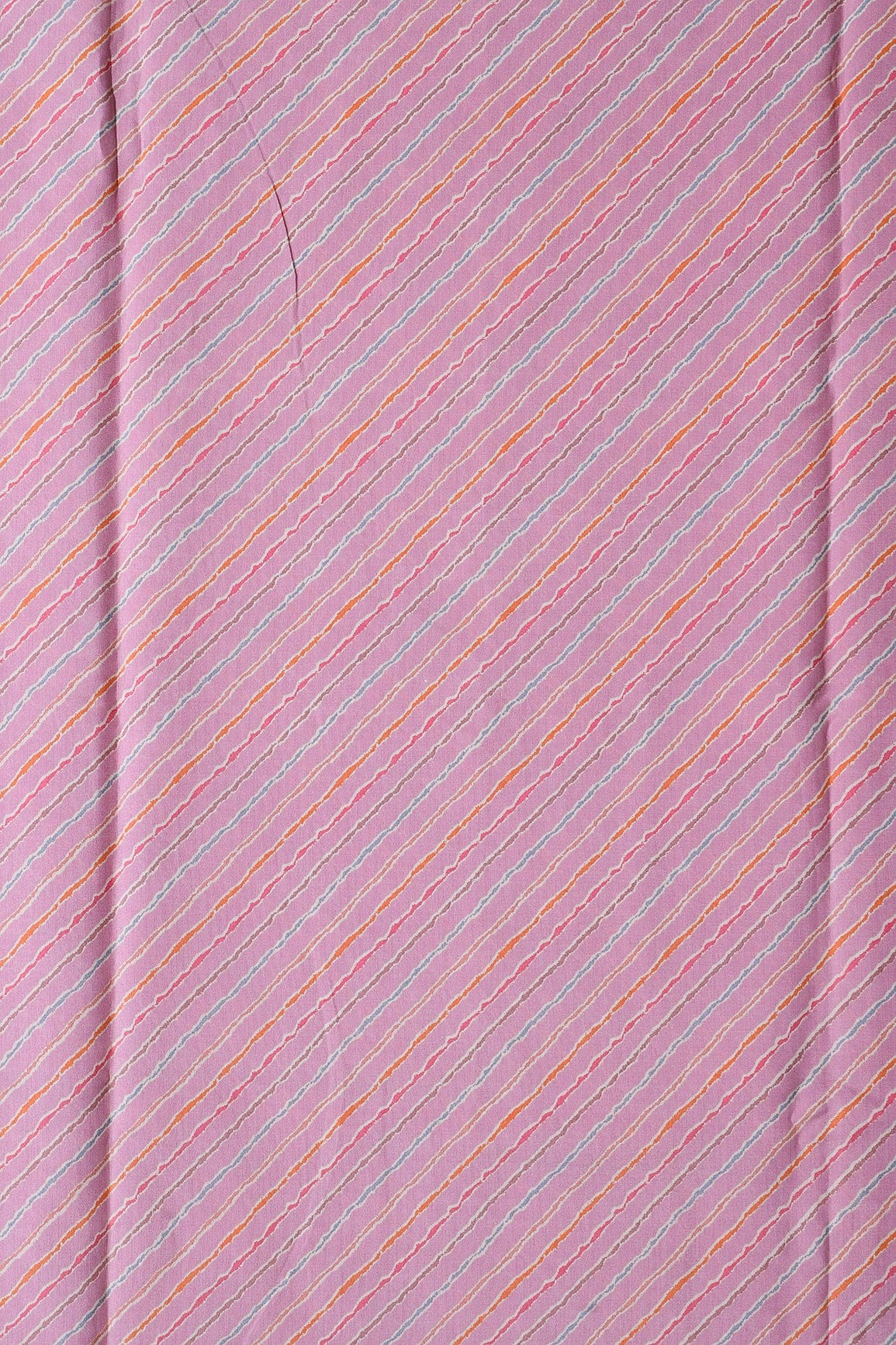 Multicolor Stripes Print On Lavender Pink Viscose Chanderi Silk Fabric - doeraa