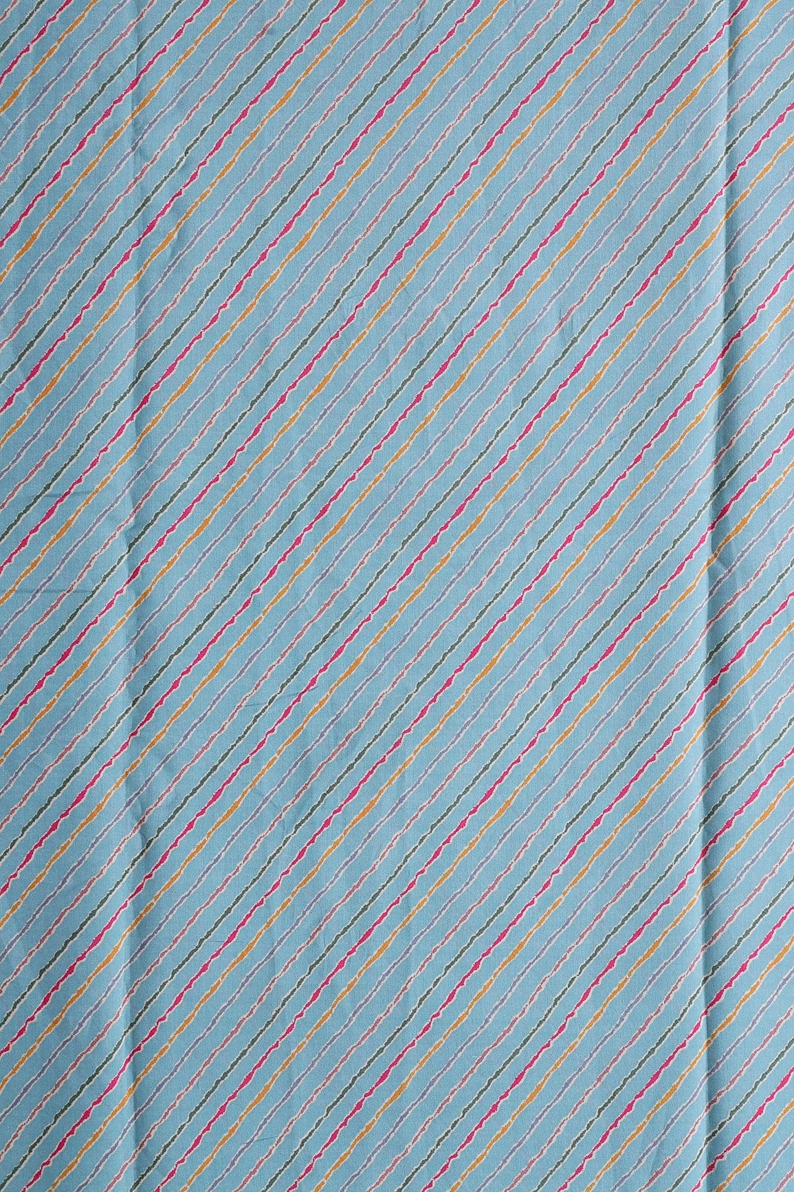 Multicolor Stripes Print On Sky blue Viscose Chanderi Silk Fabric - doeraa