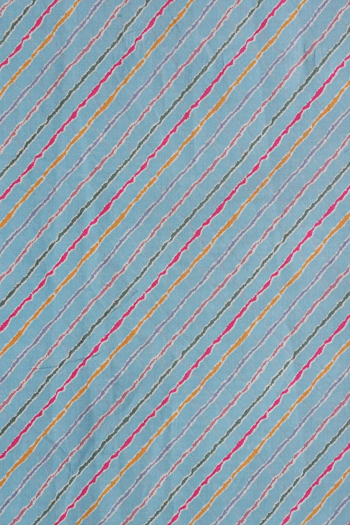 Multicolor Stripes Print On Sky blue Viscose Chanderi Silk Fabric - doeraa