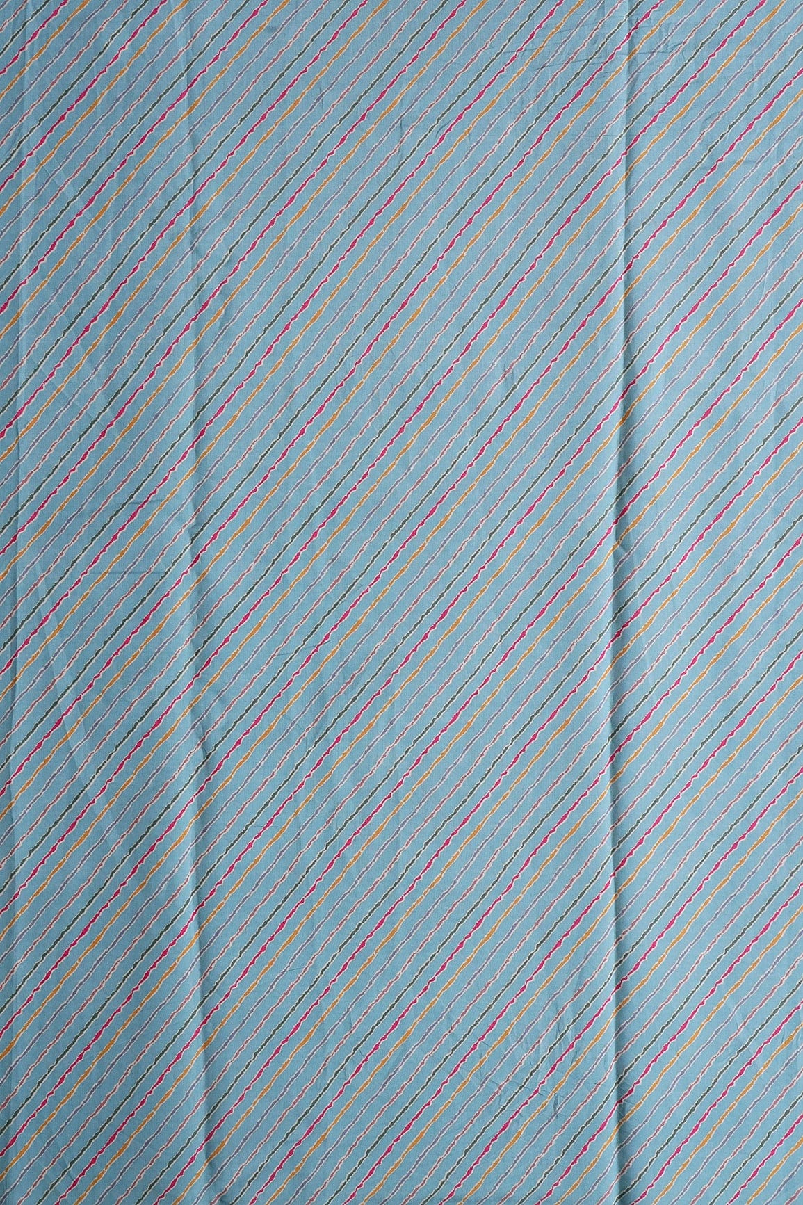 Multicolor Stripes Print On Sky blue Viscose Chanderi Silk Fabric - doeraa