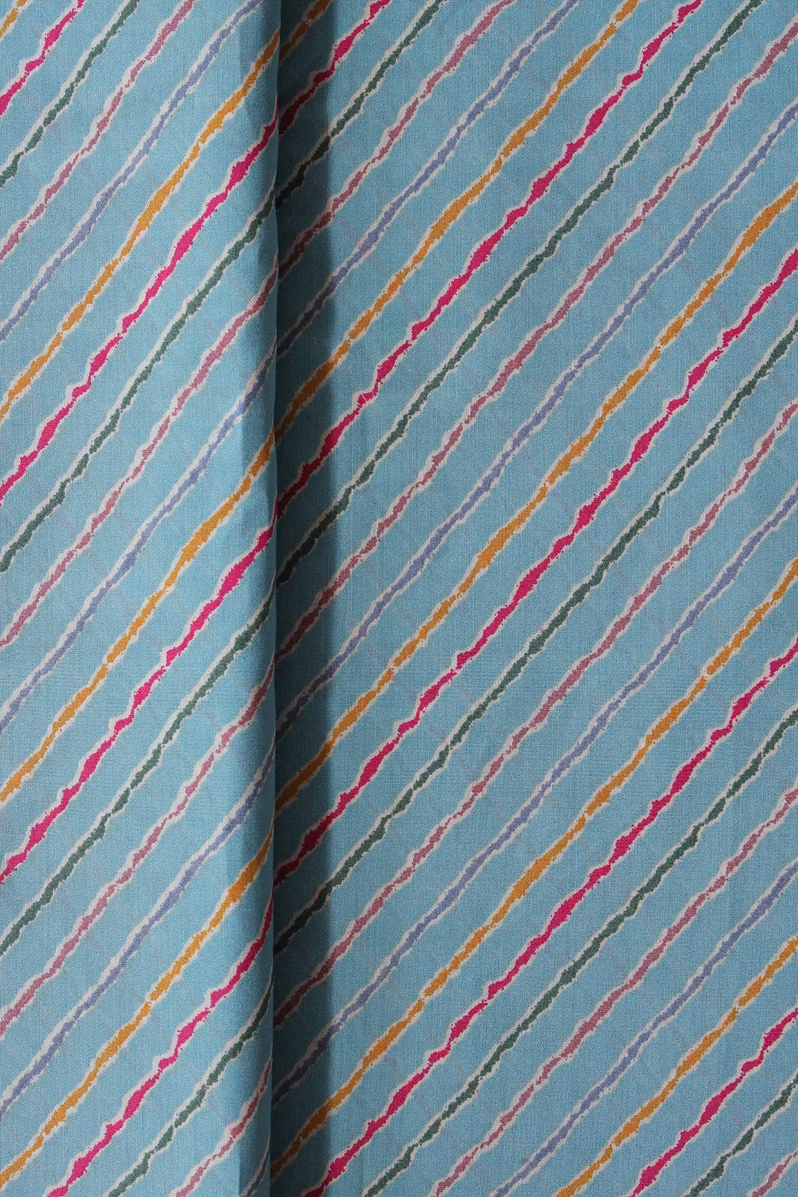 Multicolor Stripes Print On Sky blue Viscose Chanderi Silk Fabric - doeraa