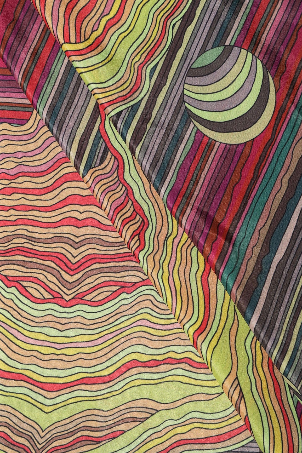 Multicolour Abstract Digital Print On Crepe Fabric - doeraa