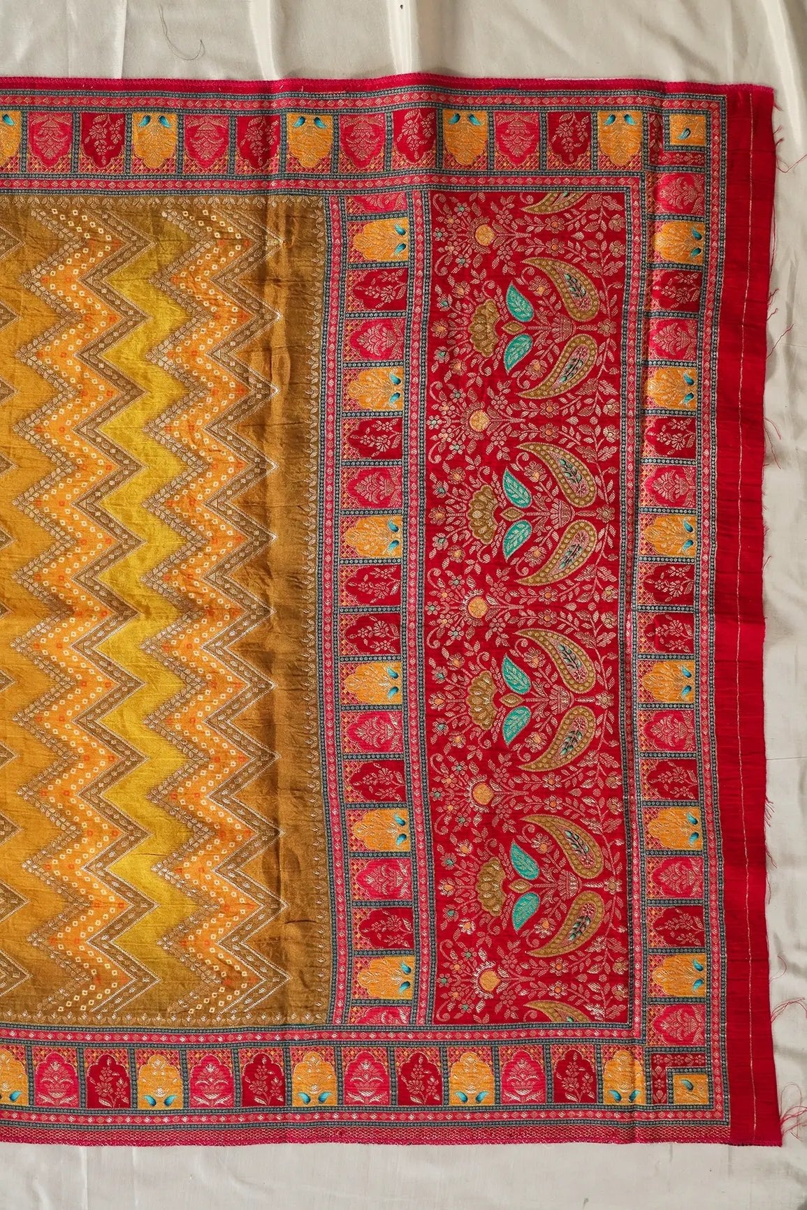 Mustard Pure Viscose Dola Silk Jacquard Print Dupatta - doeraa