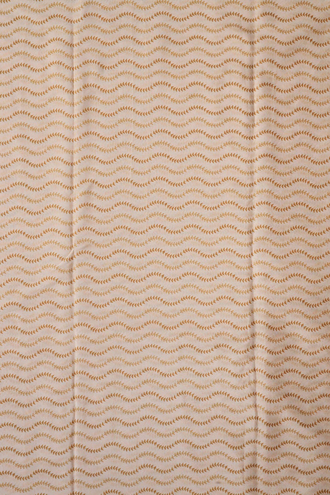 Mustard Yellow Wavy Pattern Digital Print On Cream French Crepe Fabric - doeraa