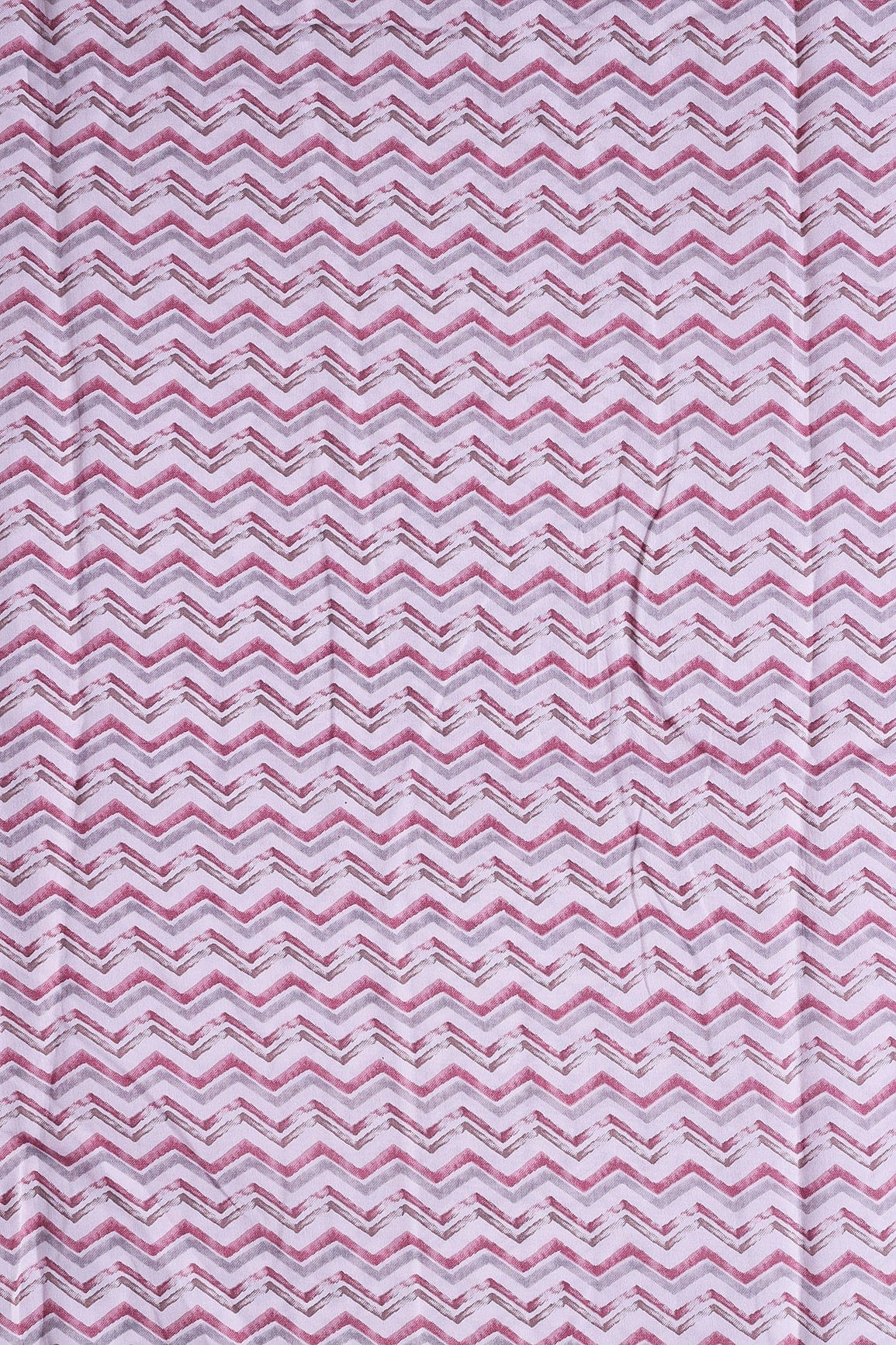 Mystic Pink And Brown Chevron Print On Pastel Pink Viscose Chanderi Silk Fabric - doeraa