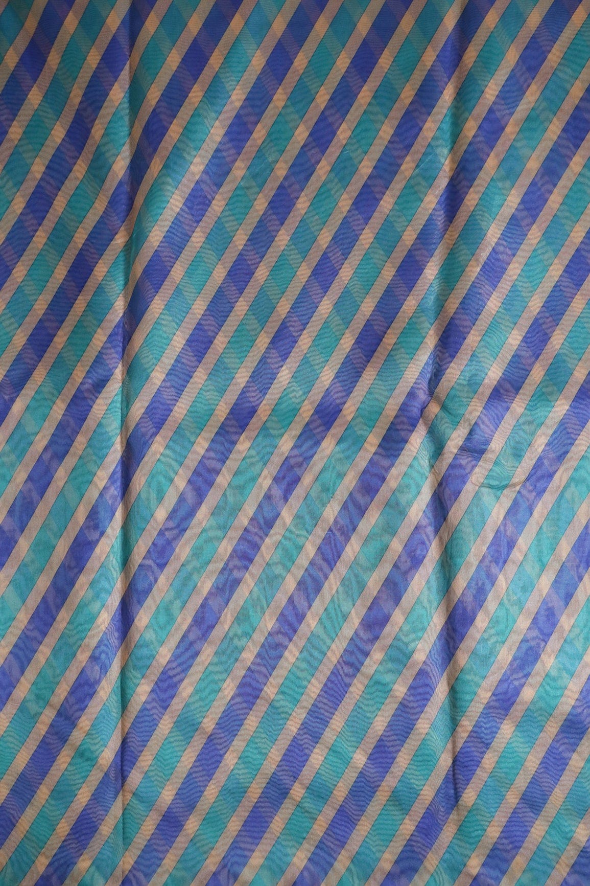 Navy Blue And Sky Blue Stripes Digital Print On Organza Fabric - doeraa