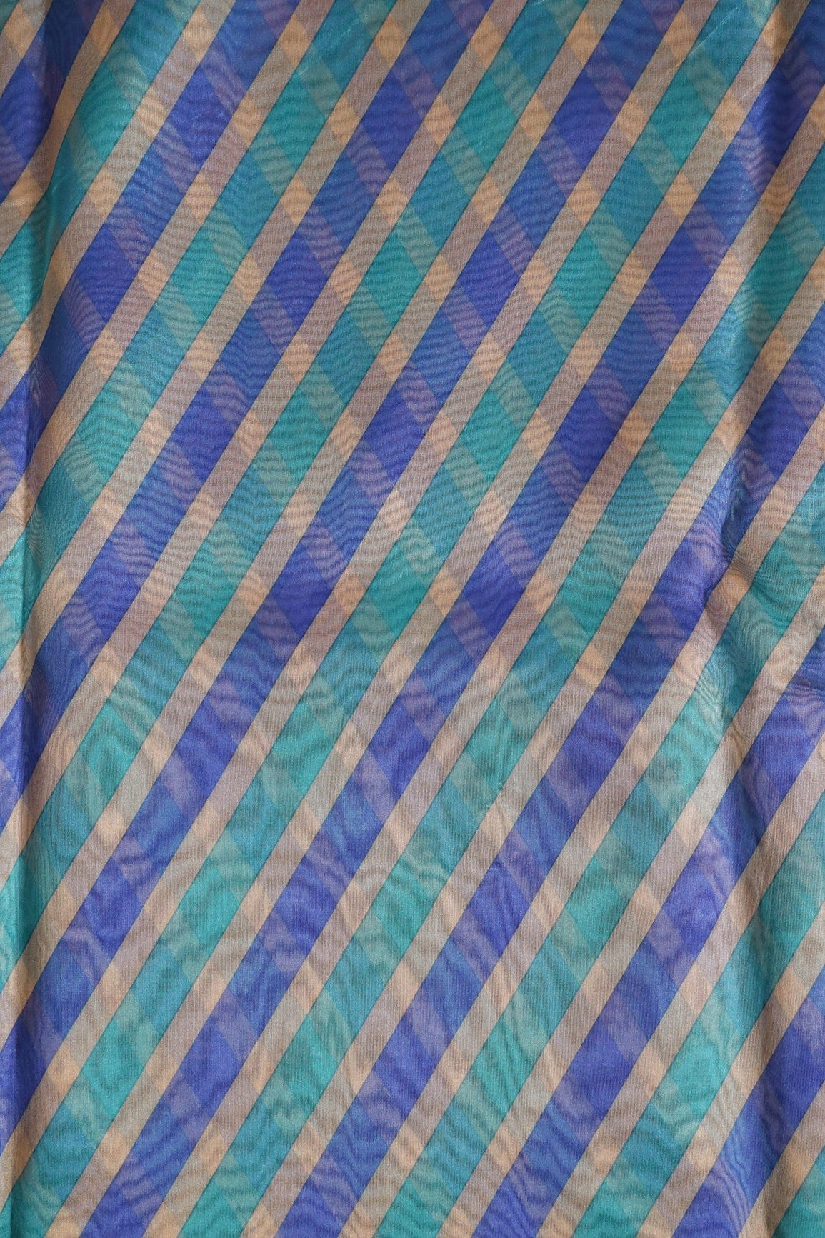 Navy Blue And Sky Blue Stripes Digital Print On Organza Fabric - doeraa