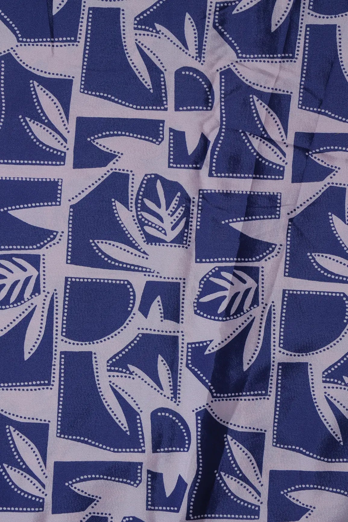 Navy Blue And White Geometric Pattern Digital Print On French Crepe Fabric - doeraa