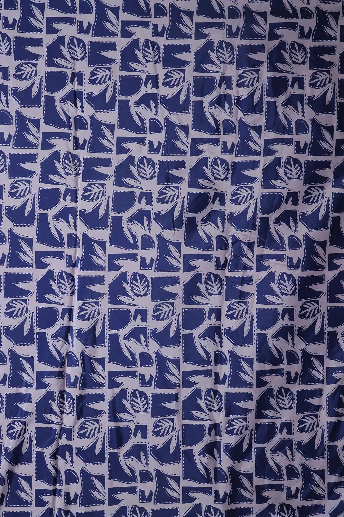Navy Blue And White Geometric Pattern Digital Print On French Crepe Fabric - doeraa