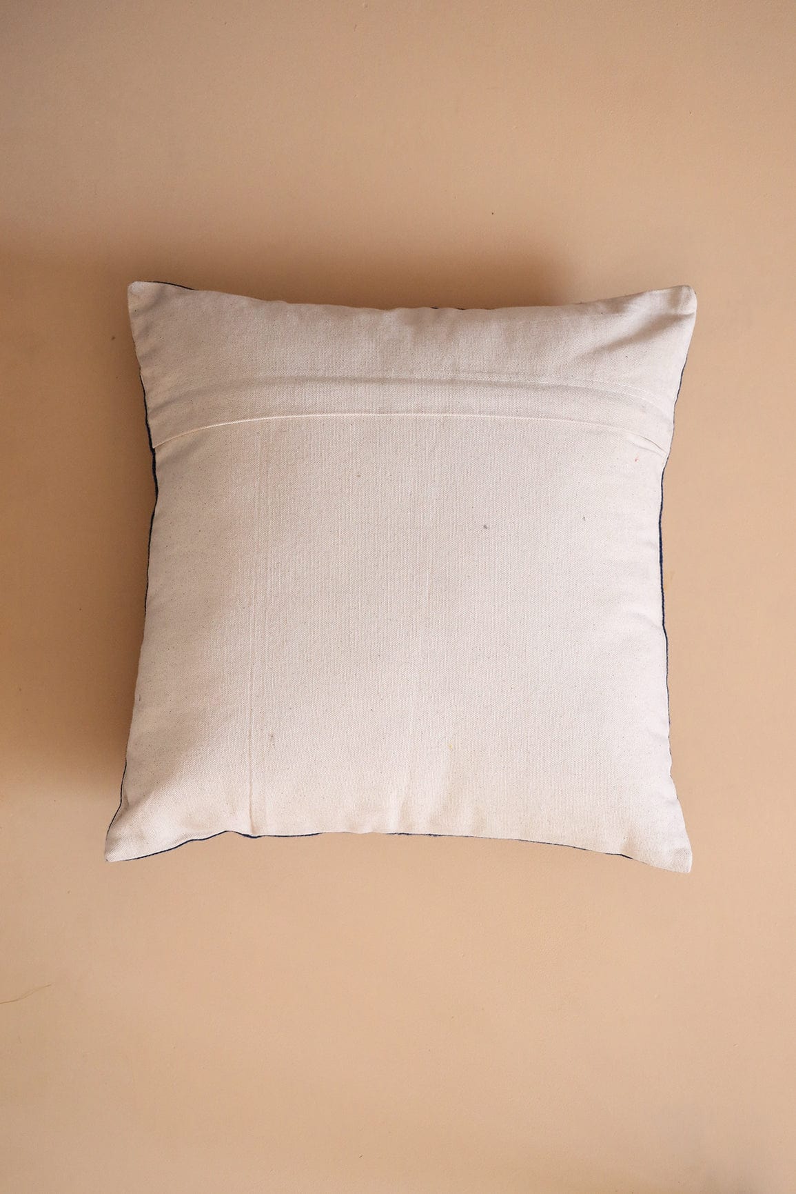 Navy Blue Embroidery on off white cotton Cushion Cover (16*16 inches) - doeraa
