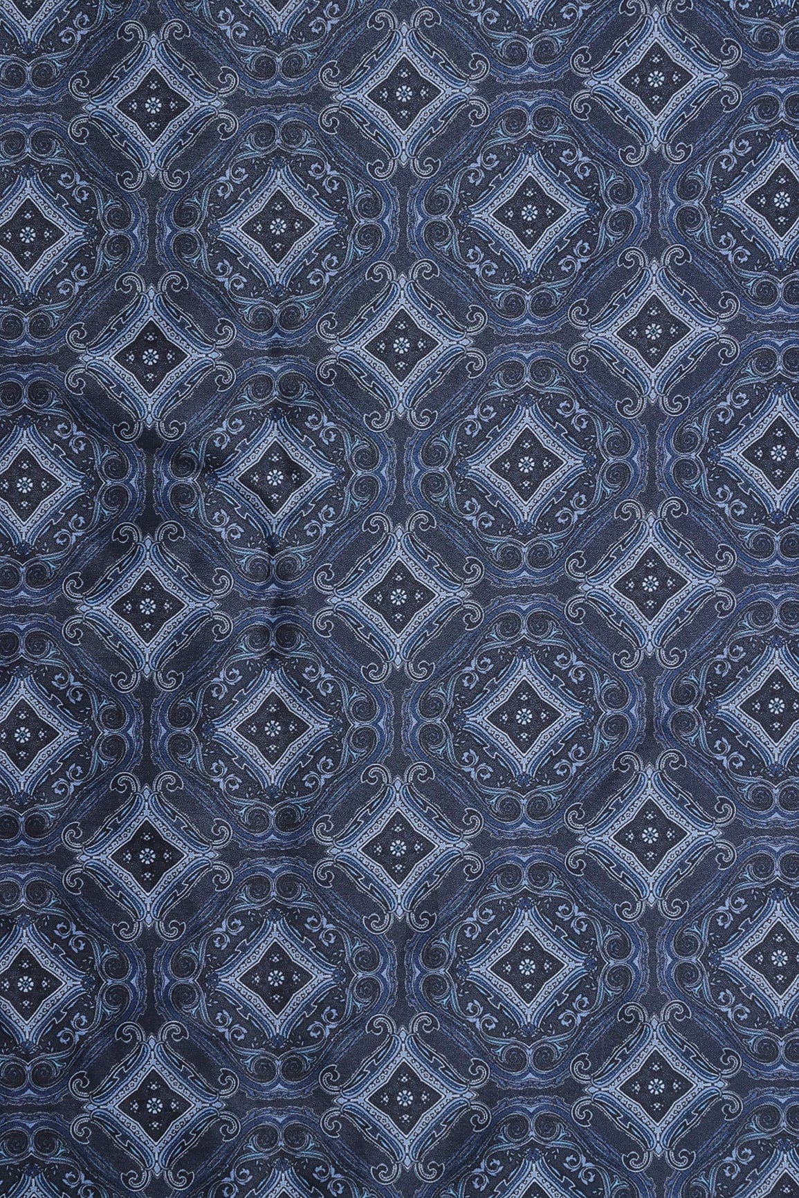 Navy Blue Traditional Pattern Digital Print On Black French Crepe Fabric - doeraa