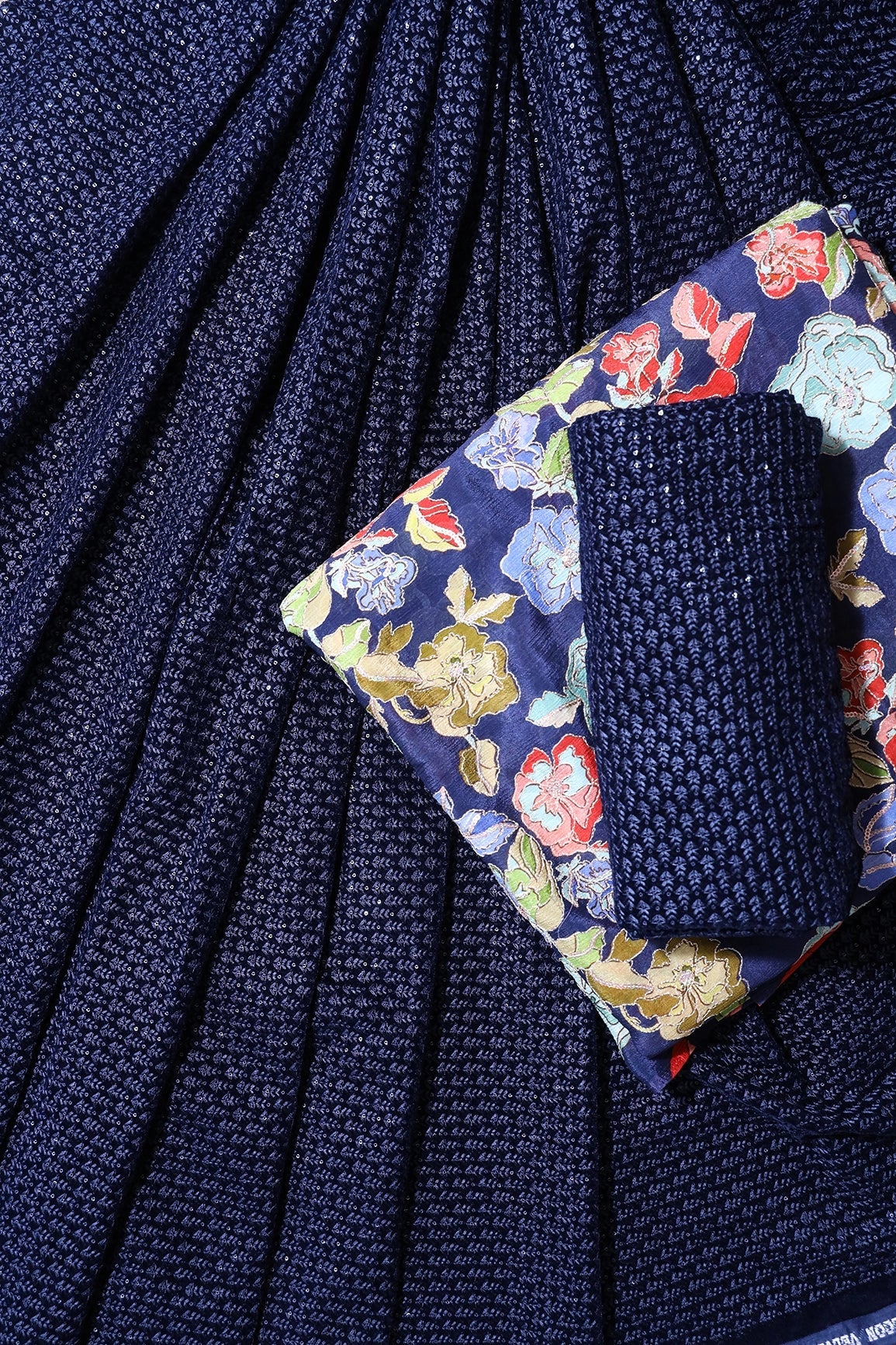 Navy Blue Unstitched Lehenga Set Fabric (3 Piece) - doeraa