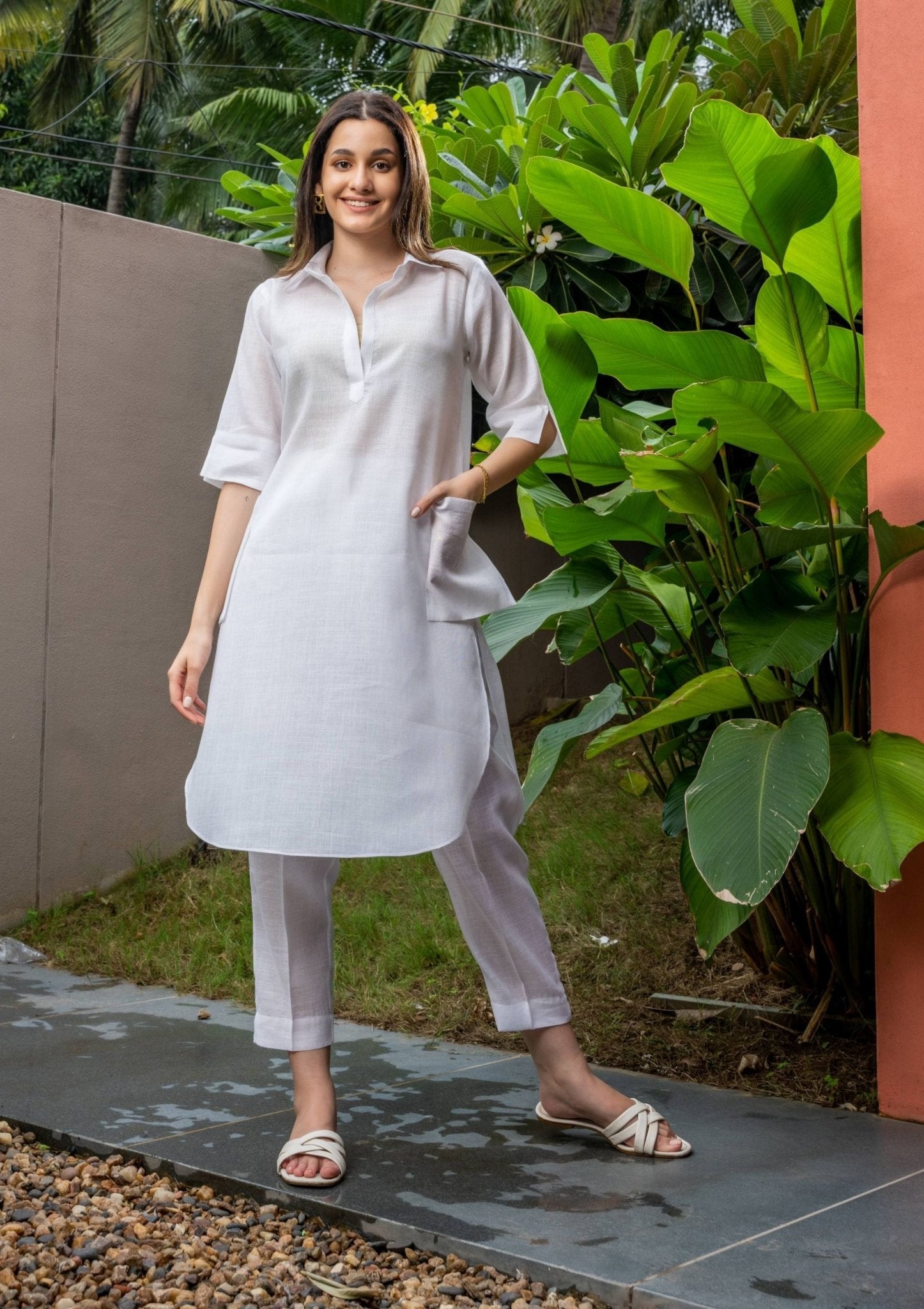 Odelia White Linen Co - ord Set - doeraa