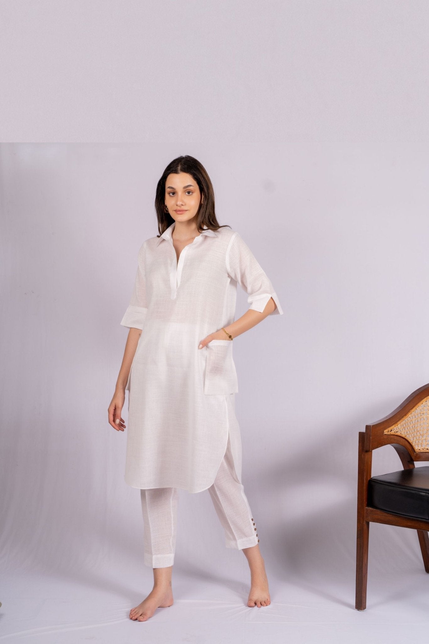 Odelia White Linen Co - ord Set - doeraa
