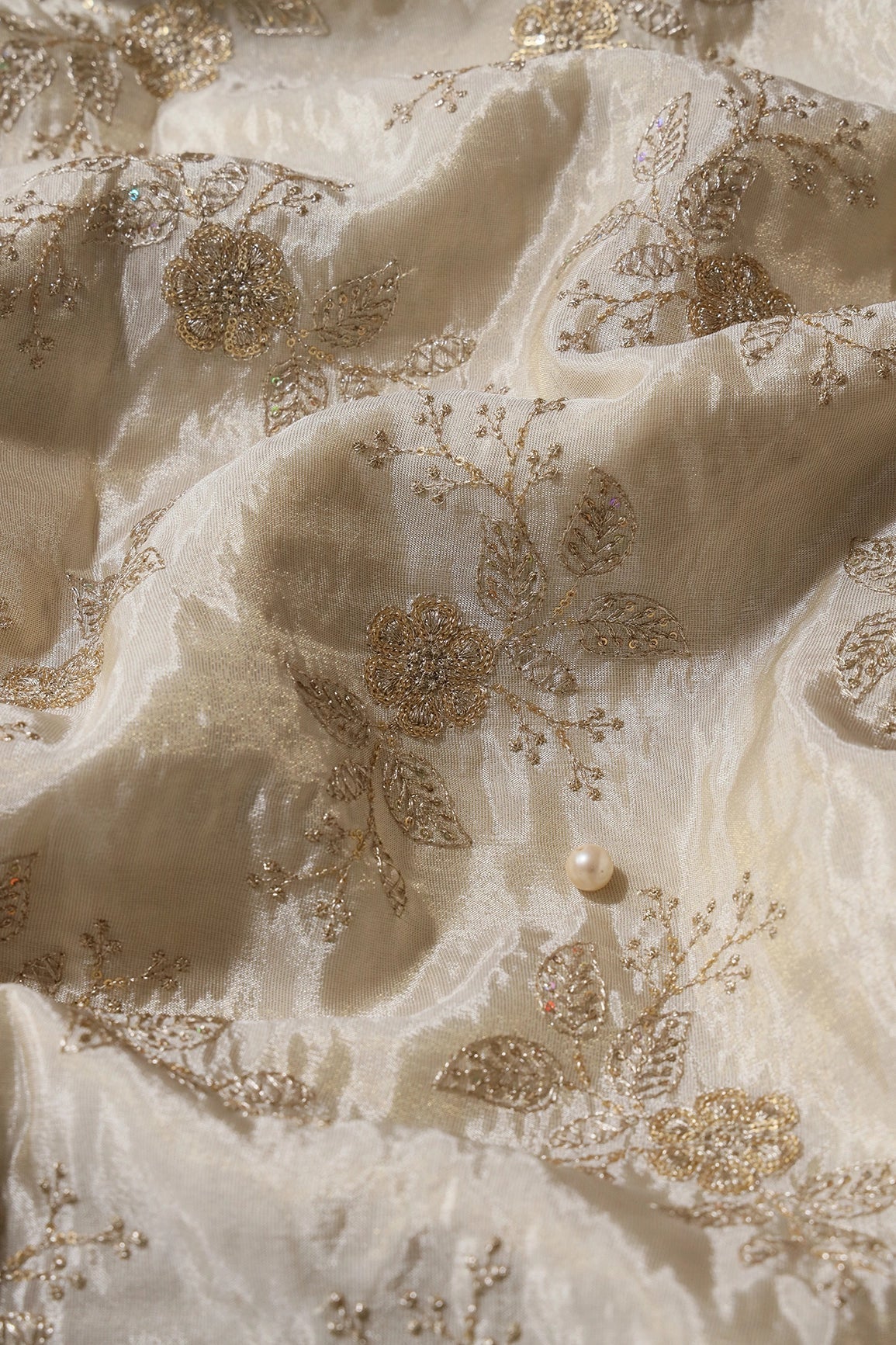 Off White And Yellow Ochre Unstitched Lehenga Set Fabric (3 Piece) - doeraa