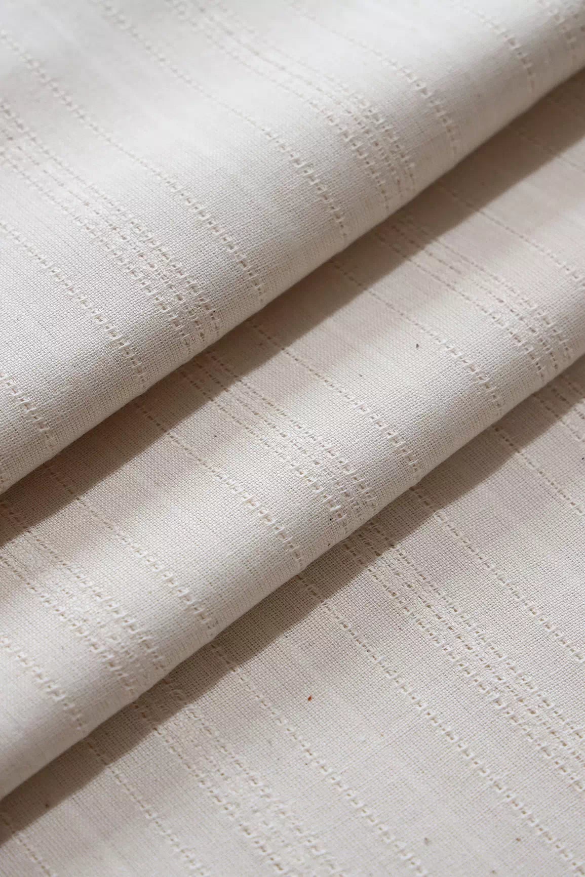 Off White Stripes Pattern On Handwoven Organic Flex Cotton Fabric - doeraa