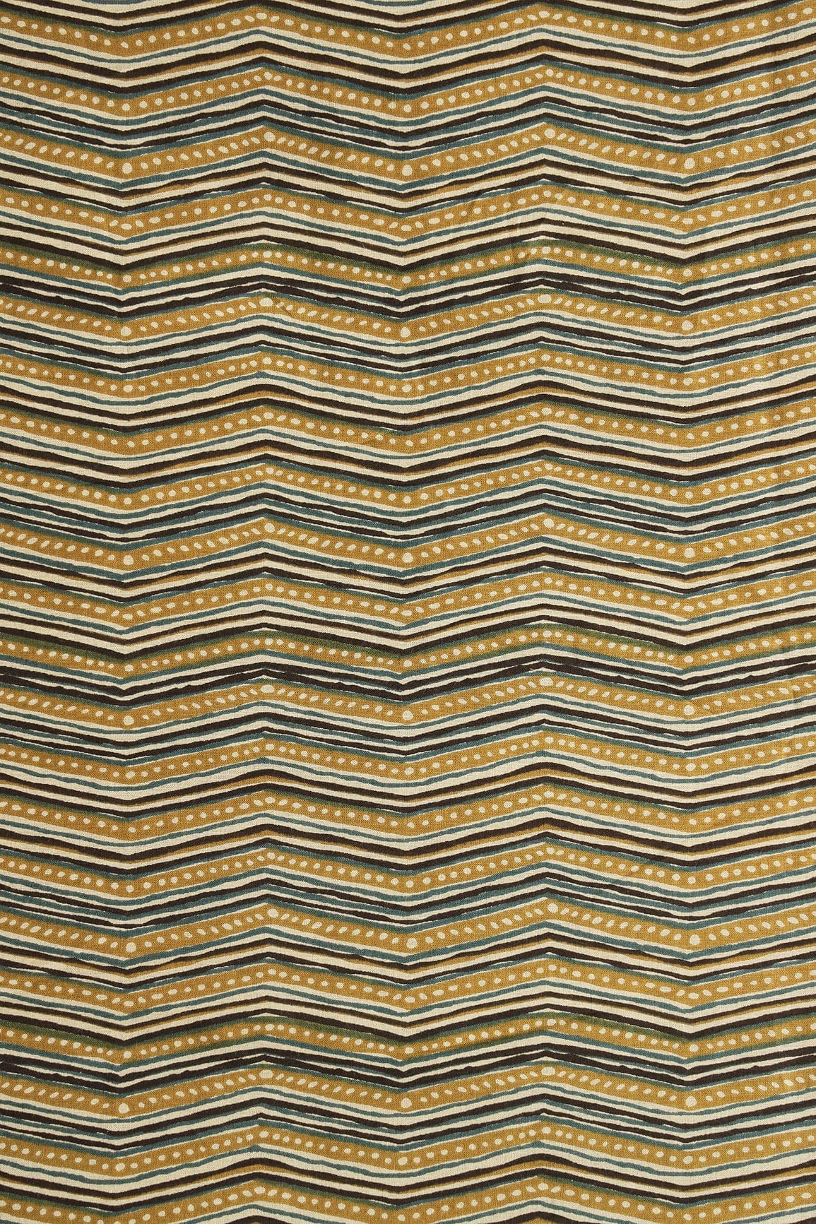 Olive And Beige Chevron Print On Pure Cotton Fabric - doeraa