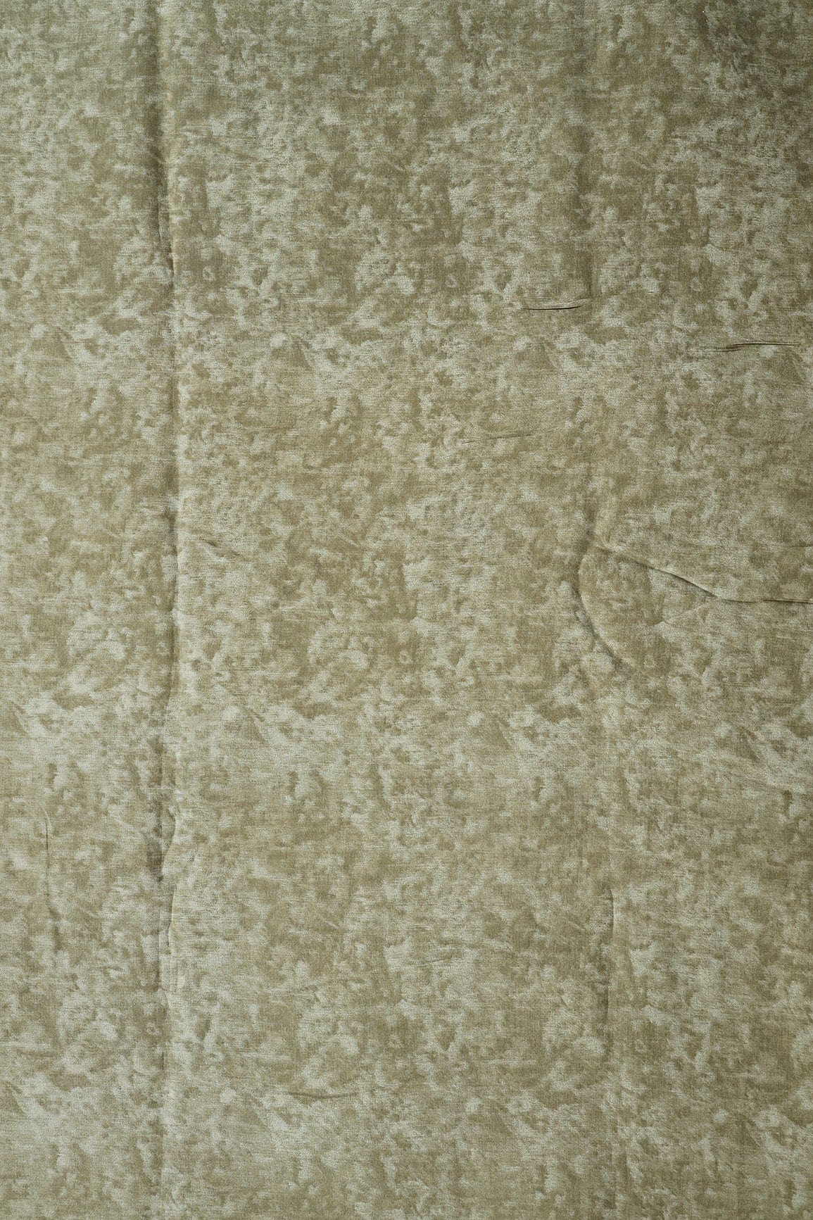 Olive Green And Cream Plain Texture Pattern On Viscose Chanderi Silk Fabric - doeraa