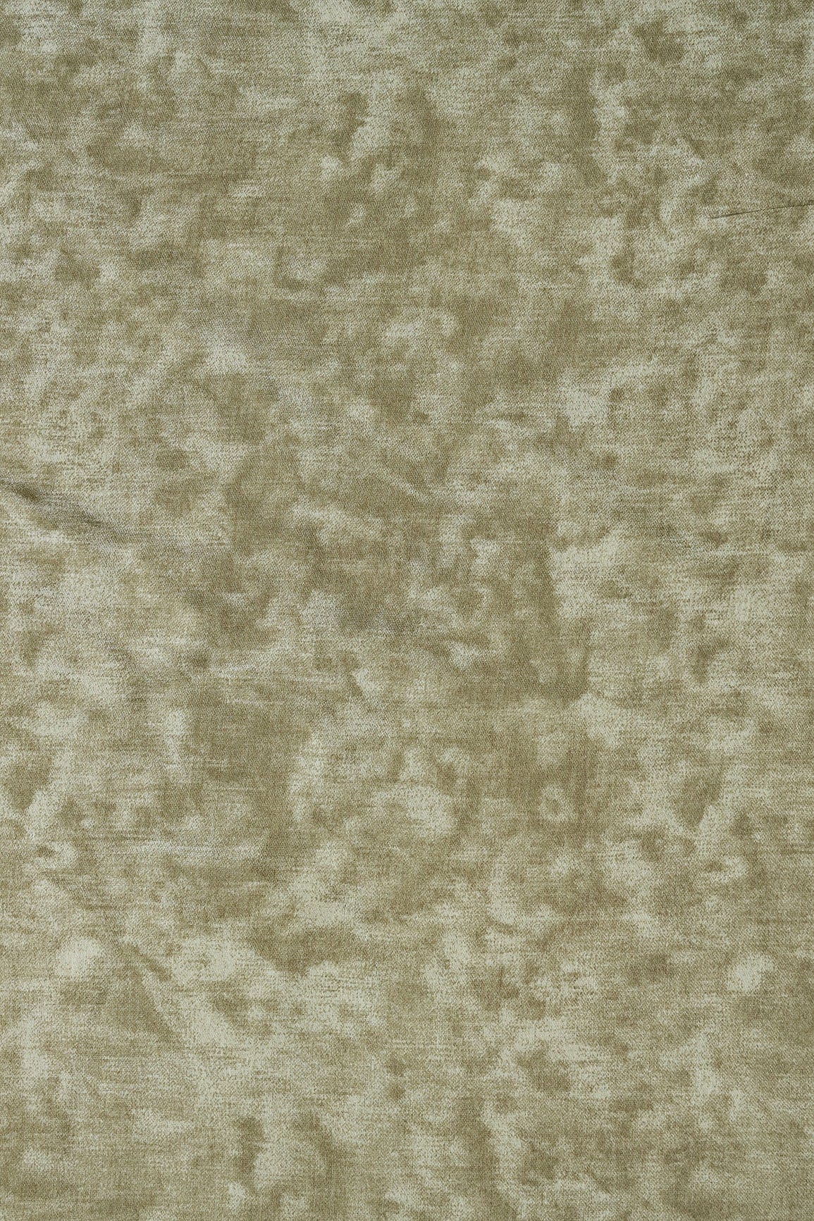 Olive Green And Cream Plain Texture Pattern On Viscose Chanderi Silk Fabric - doeraa