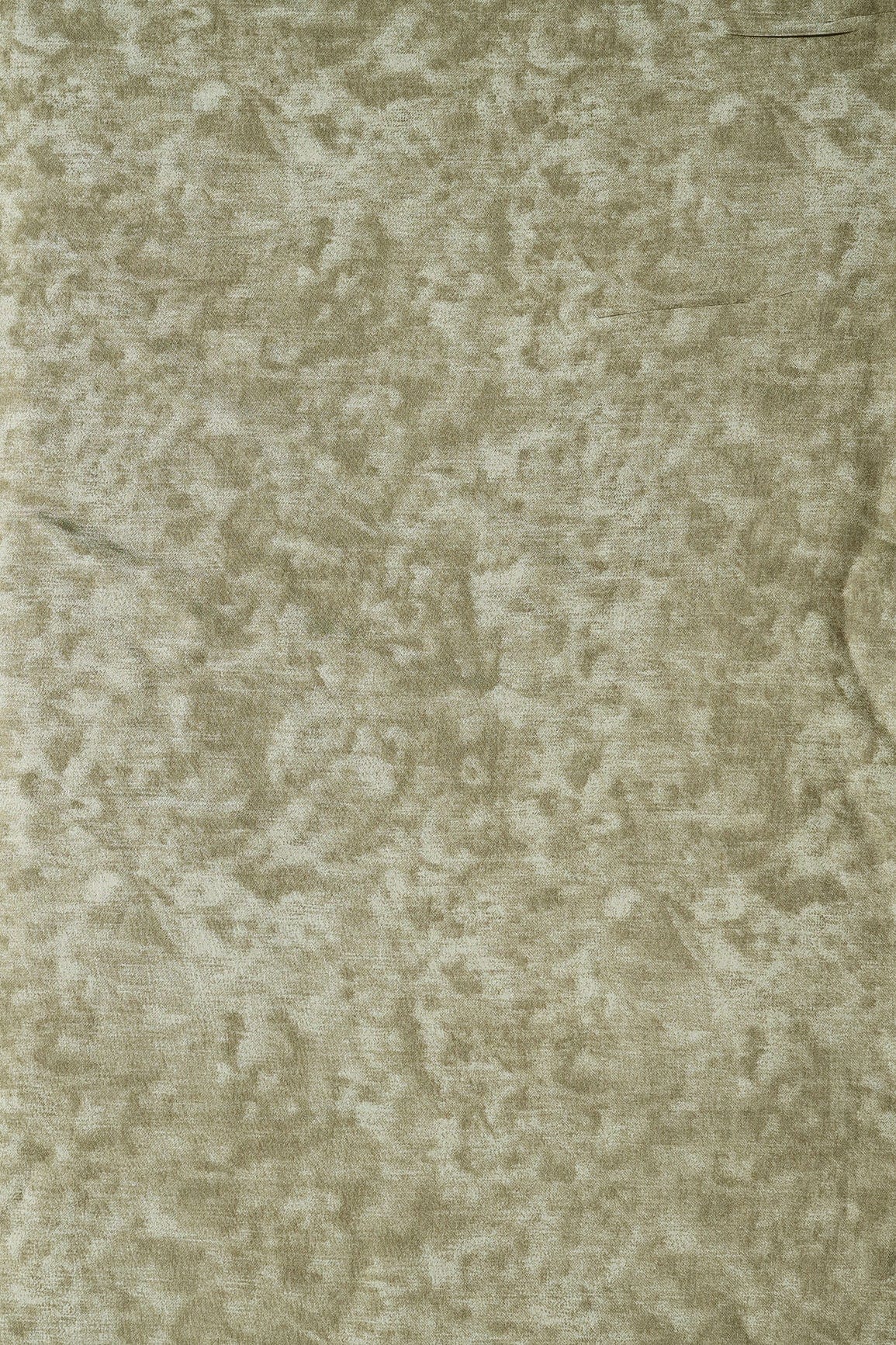 Olive Green And Cream Plain Texture Pattern On Viscose Chanderi Silk Fabric - doeraa