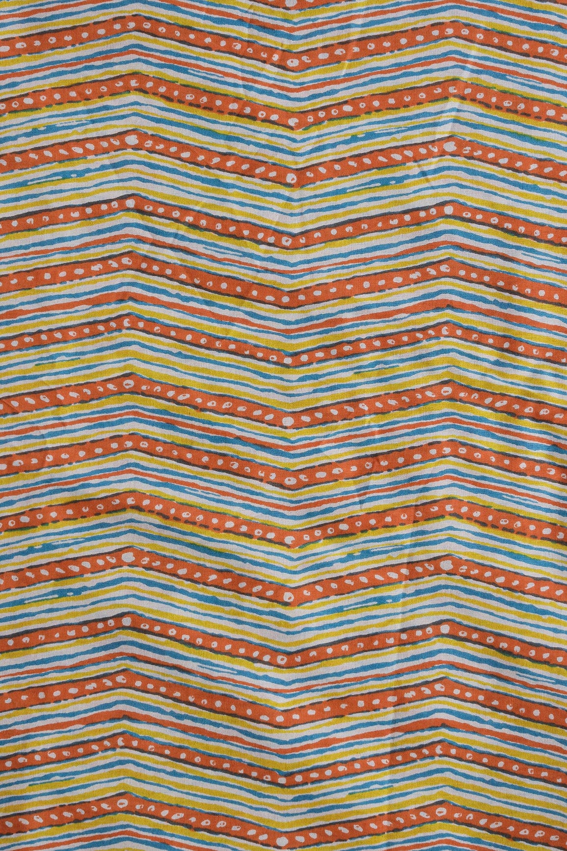 Orange And Blue Chevron Print On Pure Cotton Fabric - doeraa