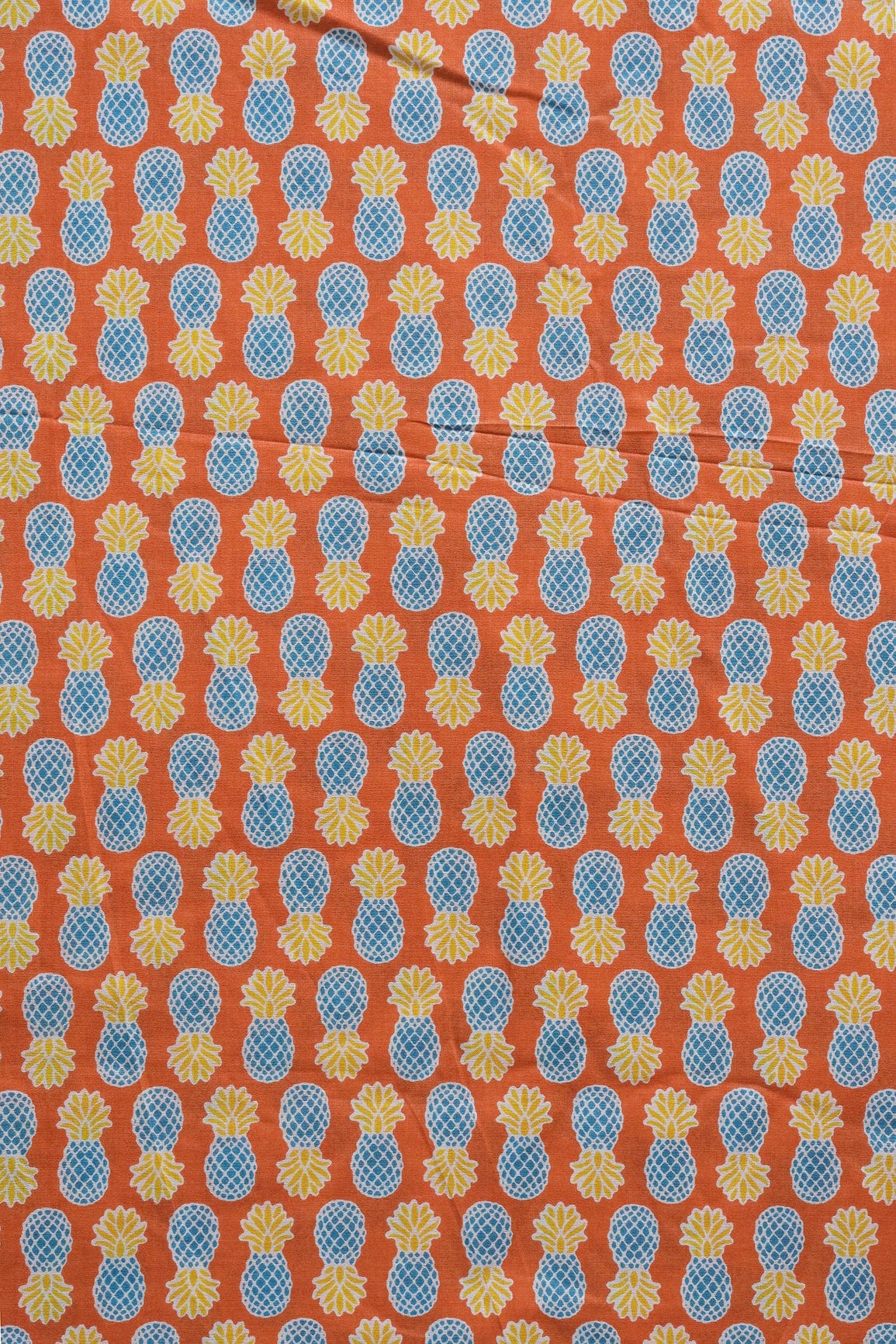 Orange And Blue Quirky Print On Pure Cotton Fabric - doeraa