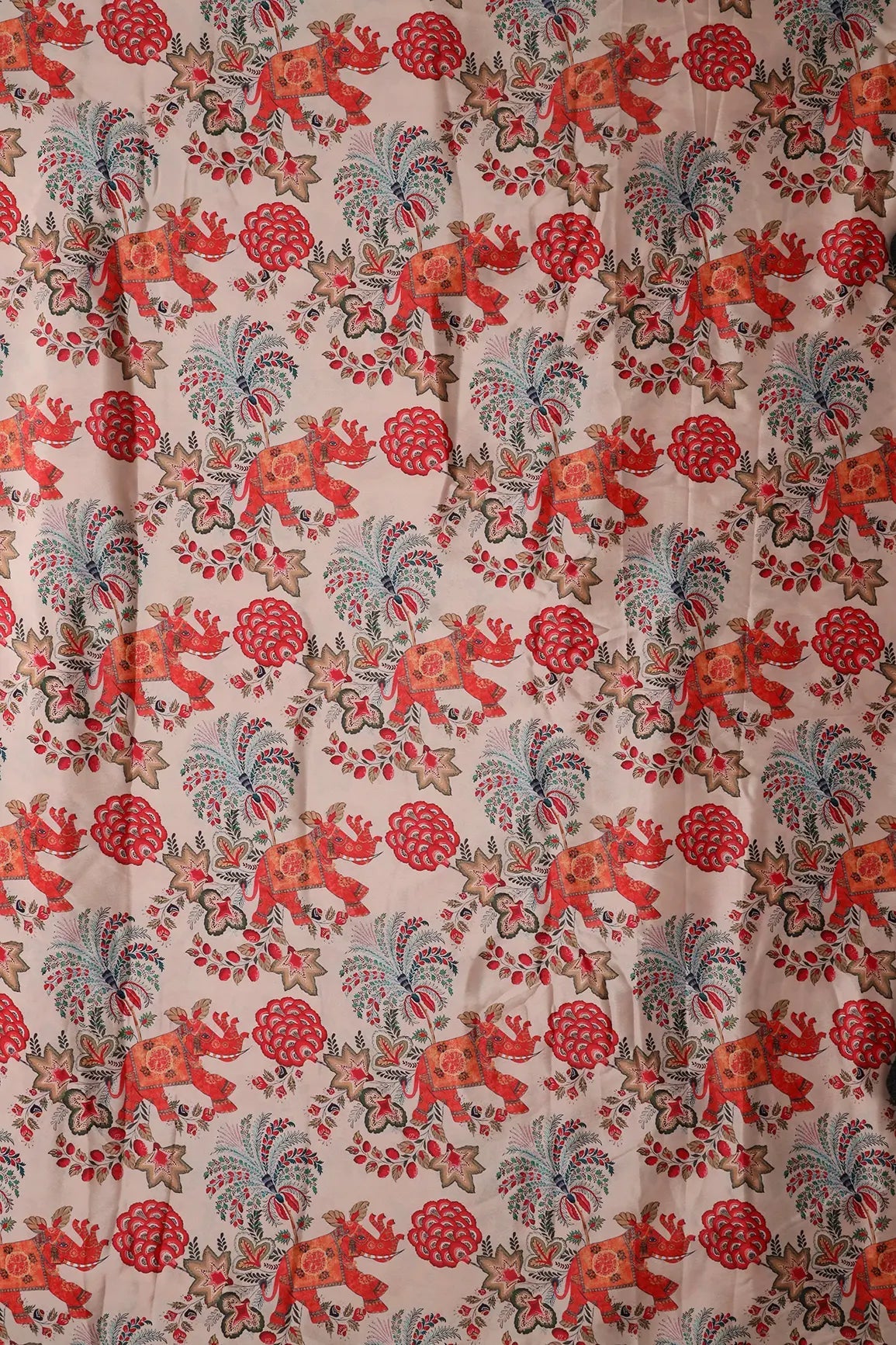 Orange And Cream Traditional Pattern Digital Print On French Crepe Fabric - doeraa