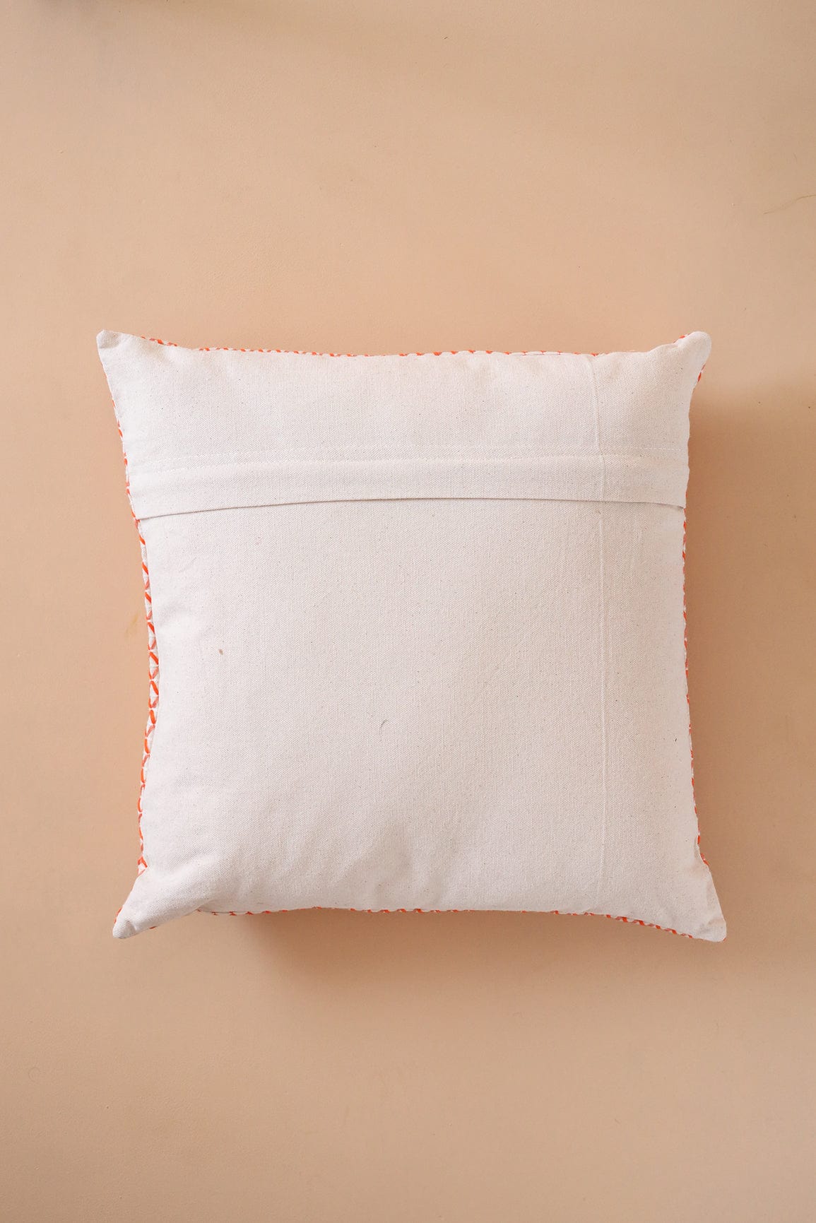 Orange and Peach Embroidery on off white cotton Cushion Cover (16*16 inches) - doeraa