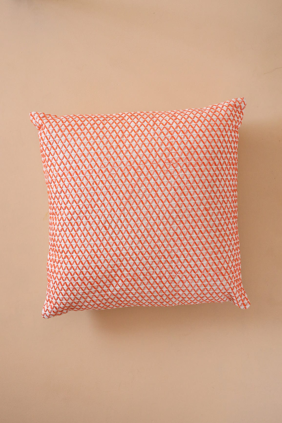 Orange and Peach Embroidery on off white cotton Cushion Cover (16*16 inches) - doeraa