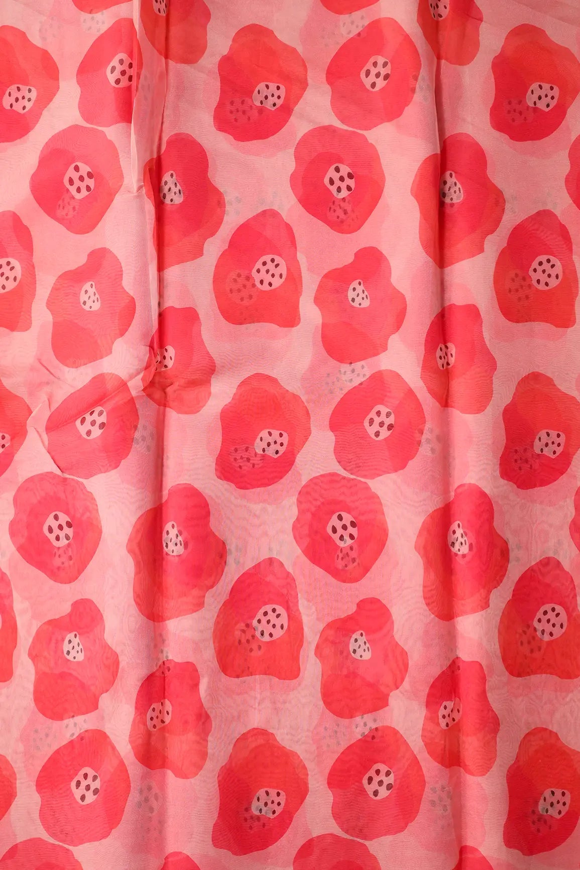 Orange And Pink Quirky Pattern Digital Print On Organza Fabric - doeraa