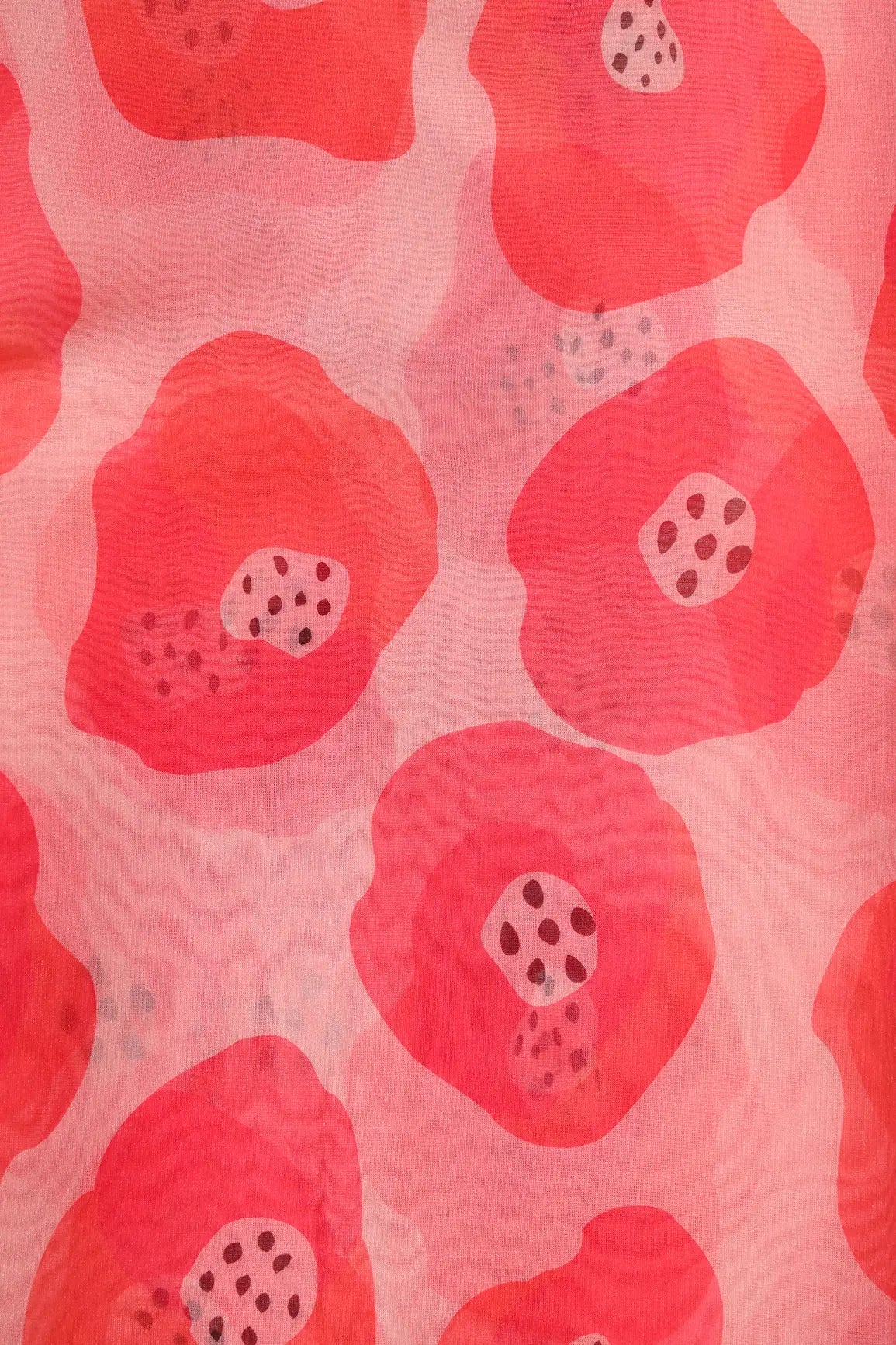 Orange And Pink Quirky Pattern Digital Print On Organza Fabric - doeraa