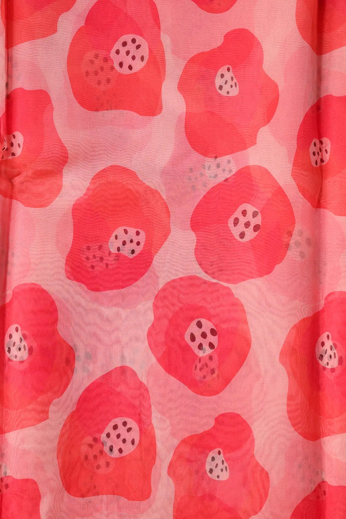 Orange And Pink Quirky Pattern Digital Print On Organza Fabric - doeraa