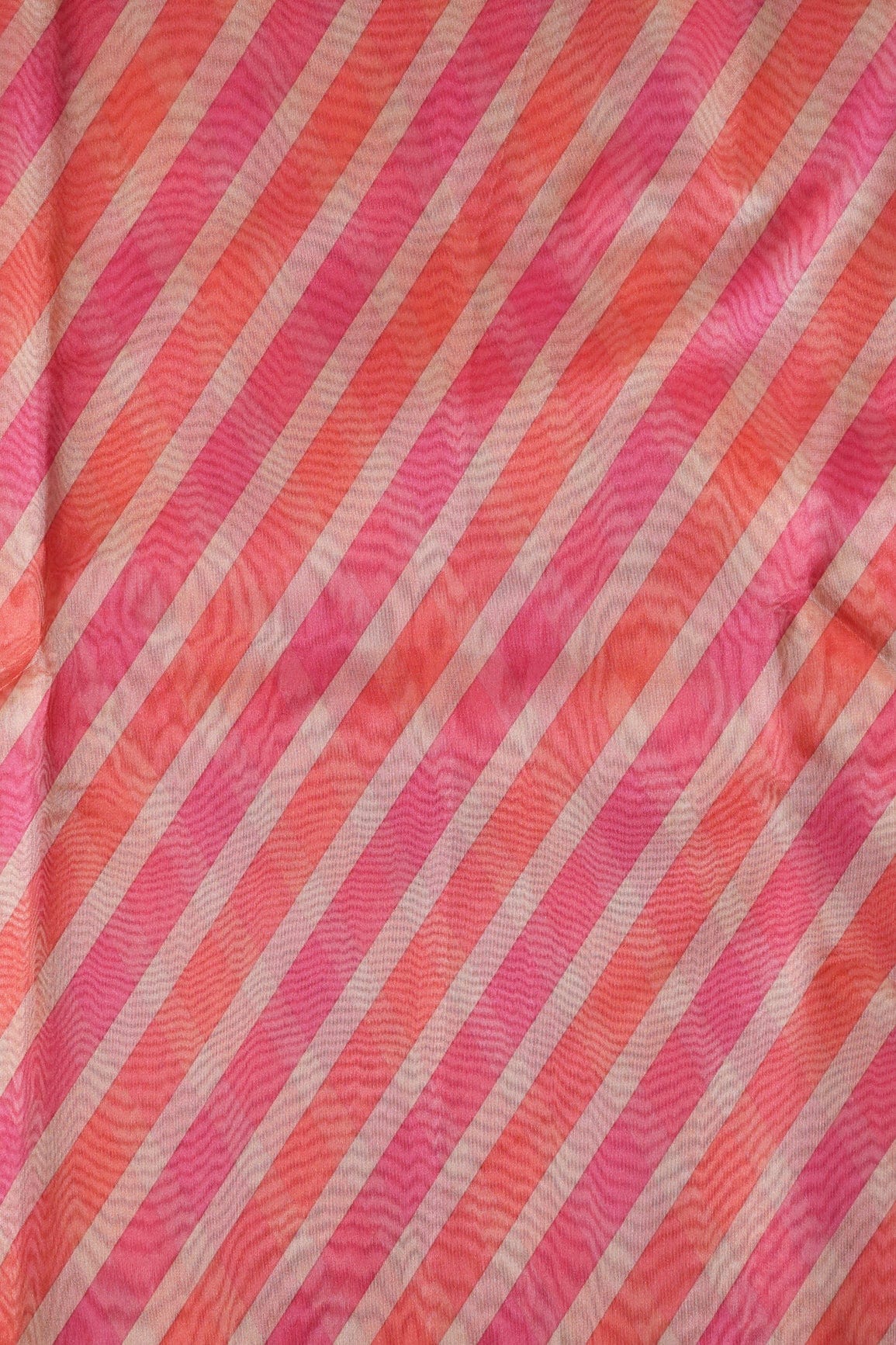 Orange And Pink Stripes Digital Print On Organza Fabric - doeraa