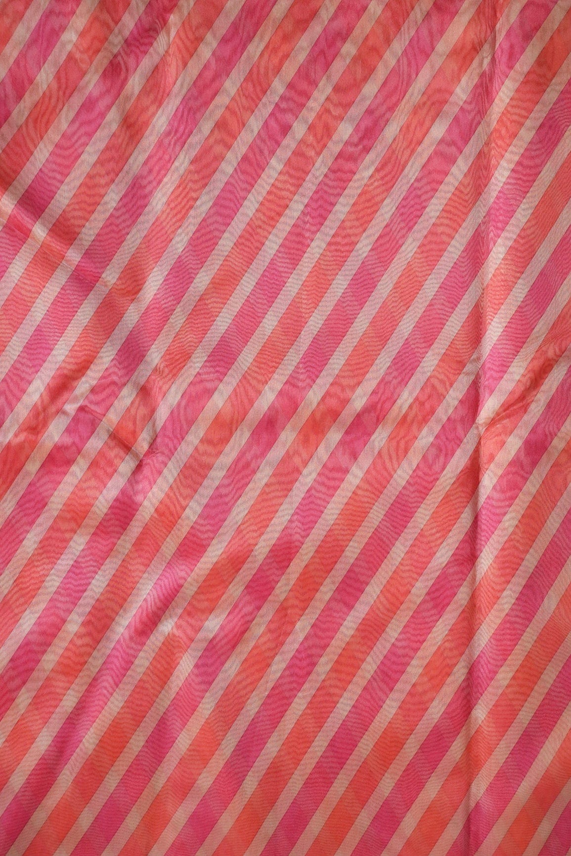 Orange And Pink Stripes Digital Print On Organza Fabric - doeraa