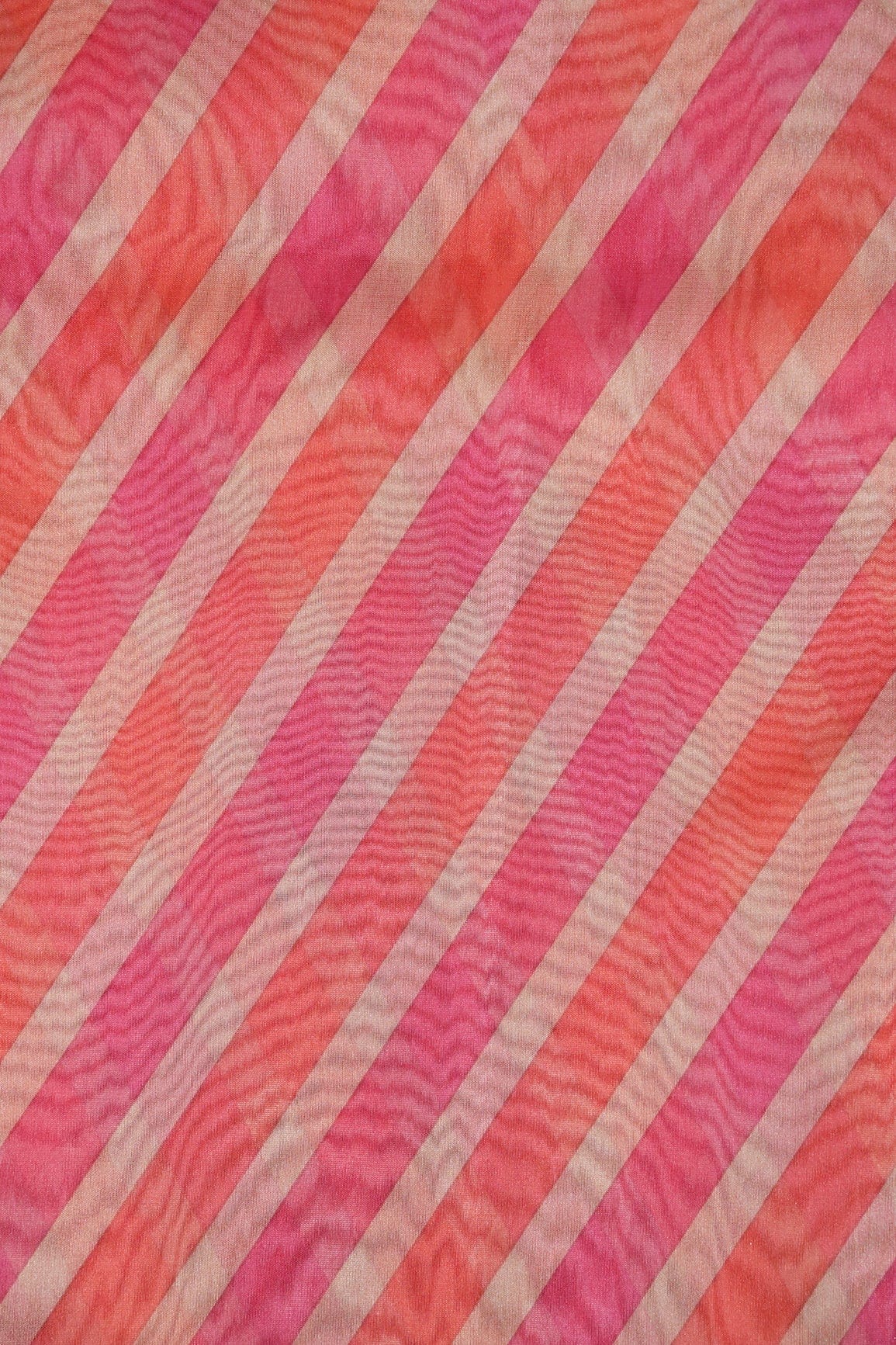 Orange And Pink Stripes Digital Print On Organza Fabric - doeraa