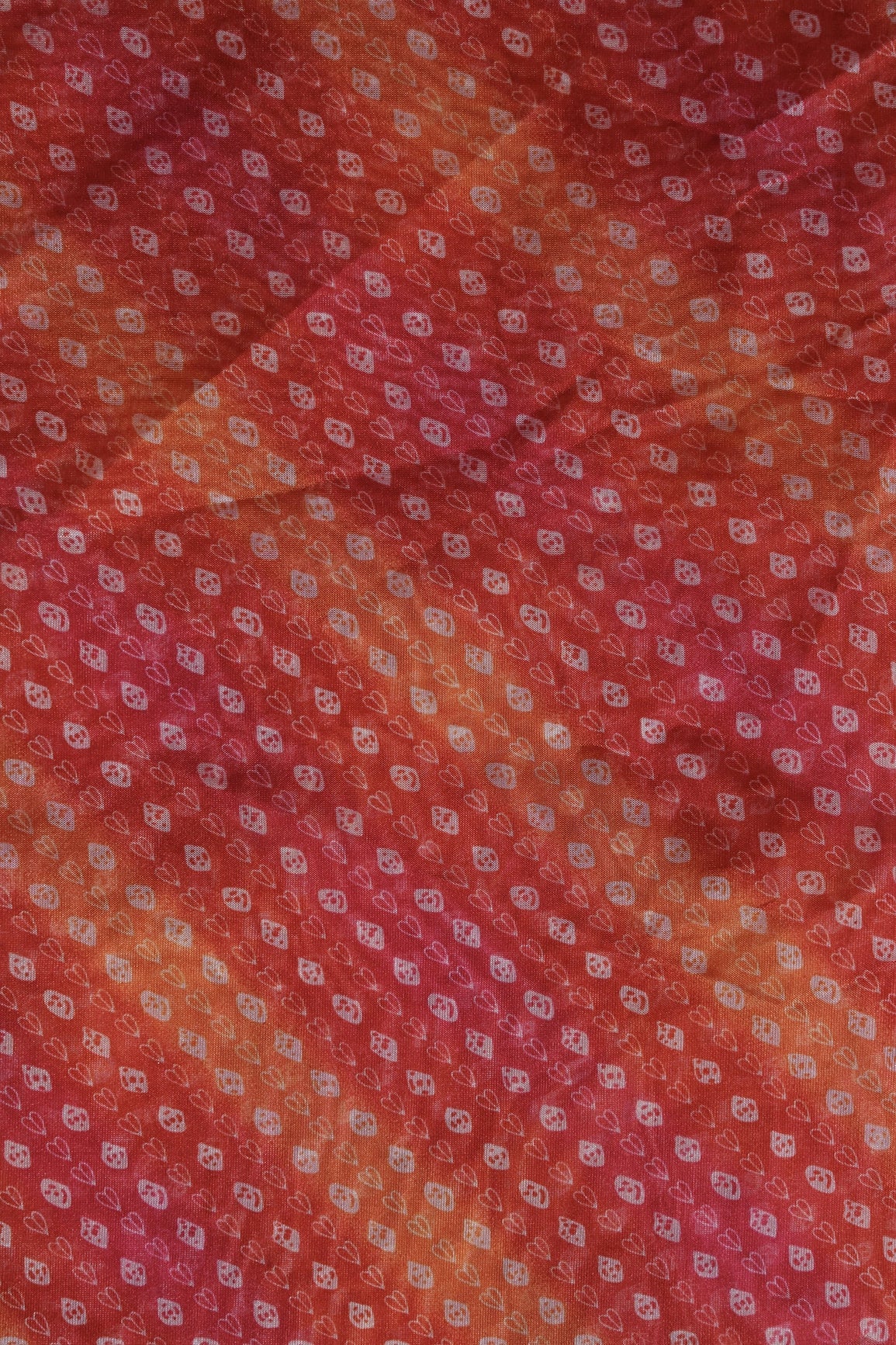 Orange And Red Bandhani Pattern Digital Print Organza Fabric - doeraa