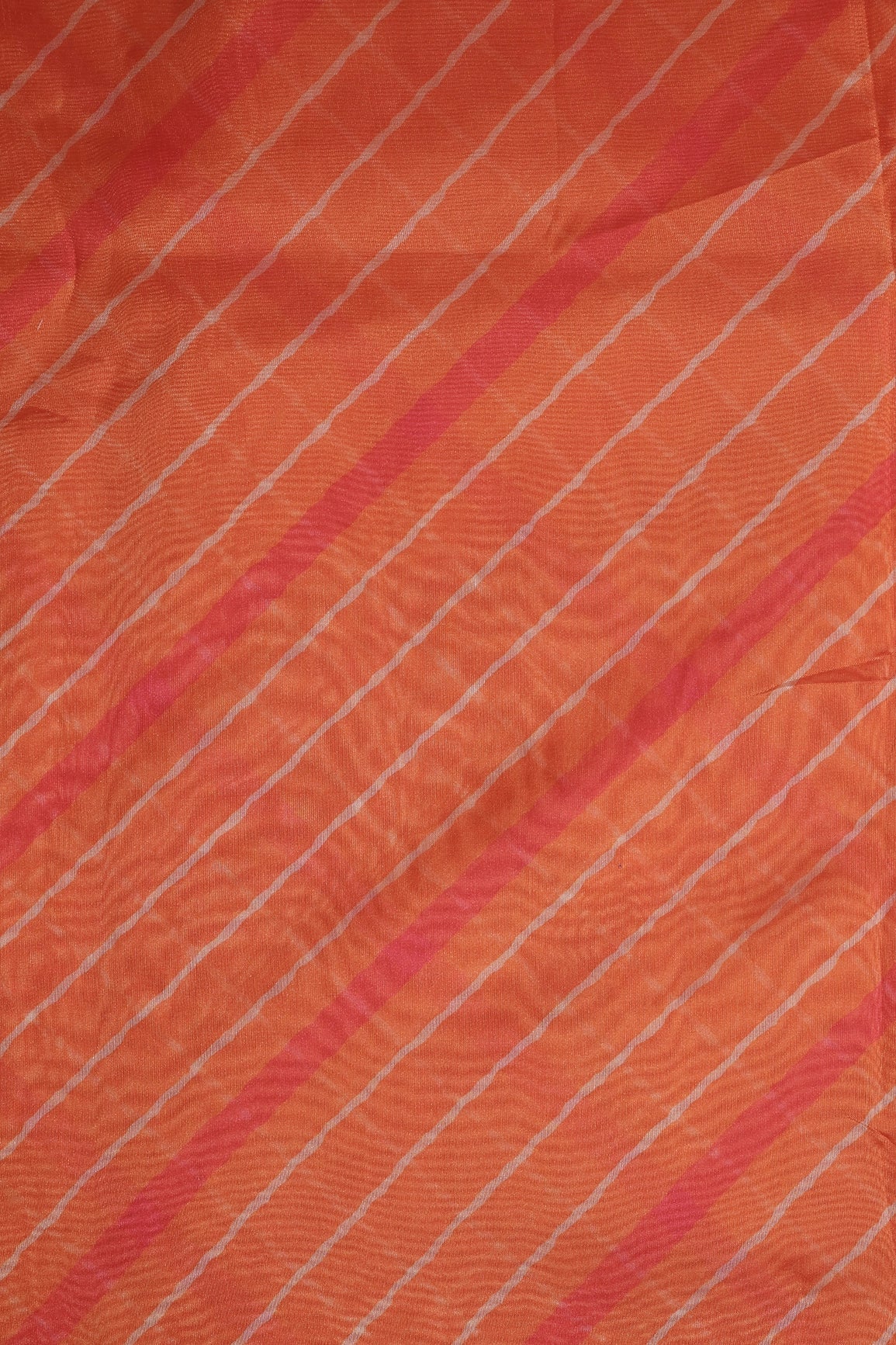 Orange And White Leheriya Pattern Digital Print Organza Fabric - doeraa