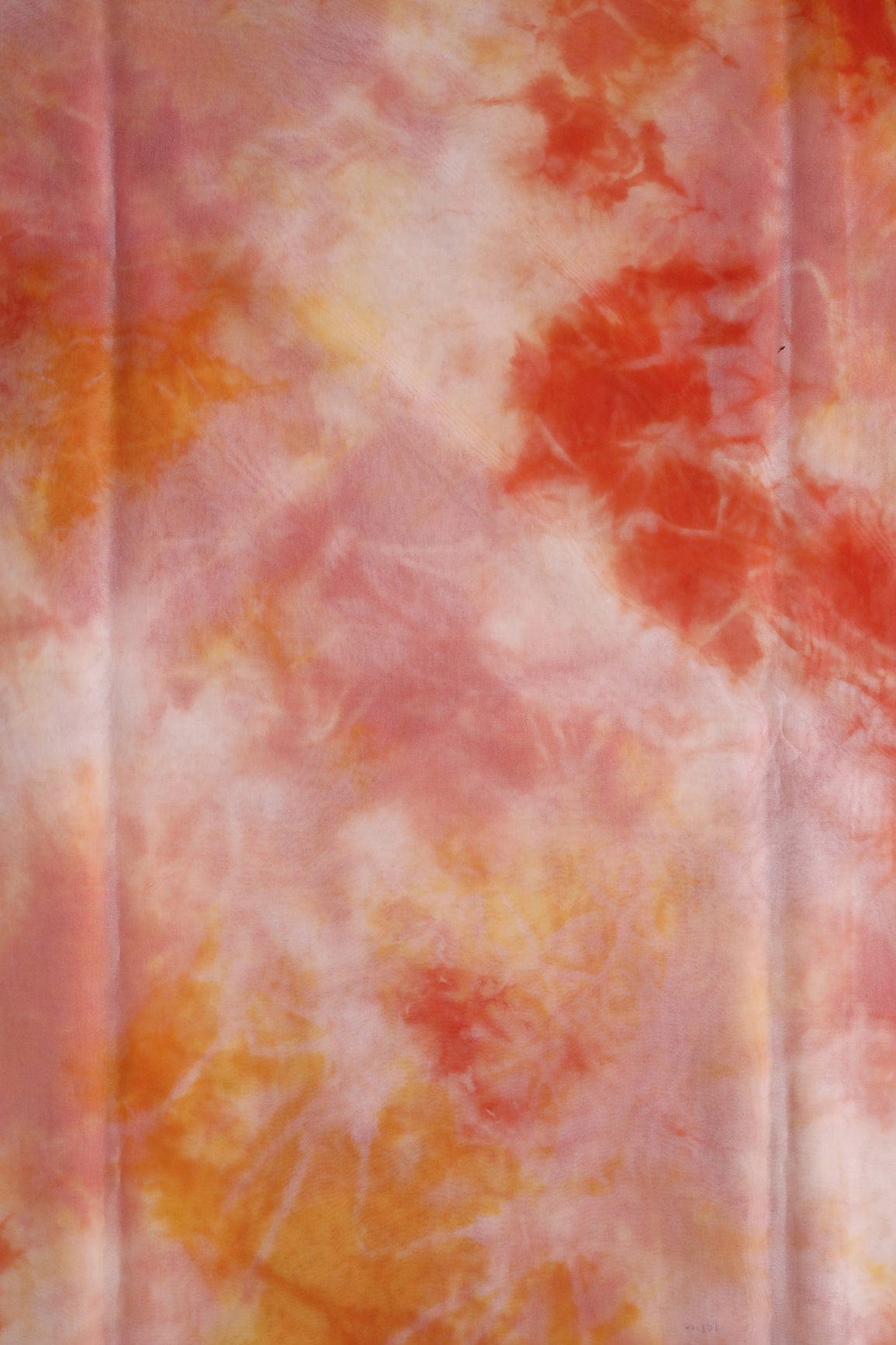 Orange And Yellow Tie & Dye Shibori Print On Organza Fabric - doeraa